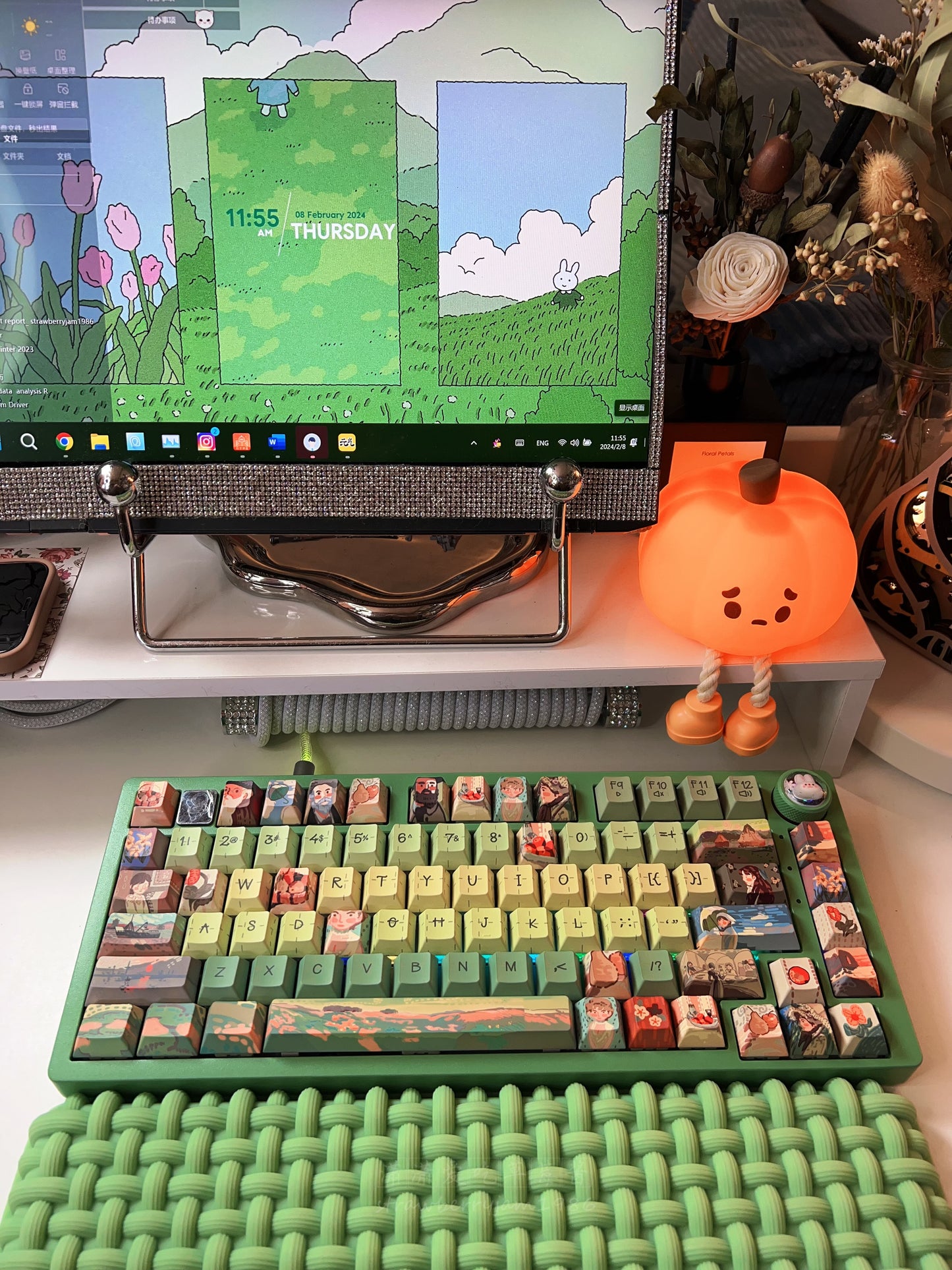 Preorder Prebuild Hi75 Green Customized Keyboard With Artist Oil Painting Keycap