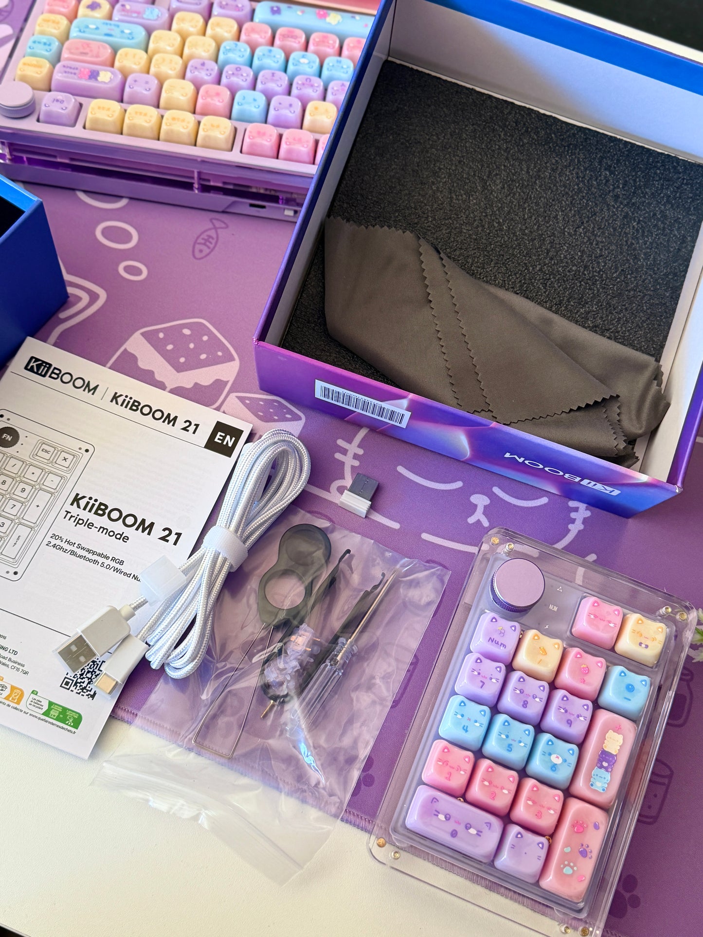 Unboxing Clearance ONLY 1 Instock Meow Pudding PC Keycap Set ➕KiiBOOM Breeze75 Purple Mechanical Keyboard ➕ Phantom 21 Number Pad