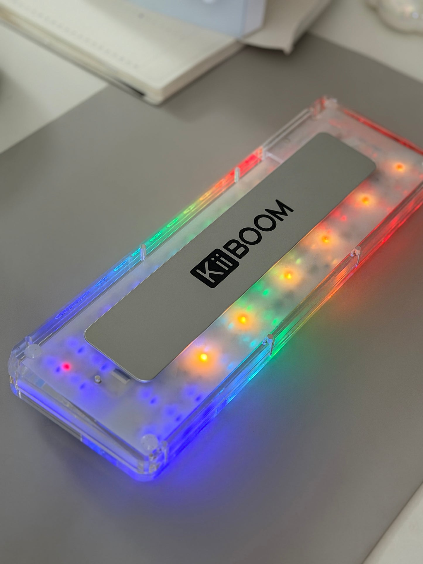 Unboxing Sample For Sale ONLY 1 Instock KiiBOOM Phantom 64 Clear Crystal Acrylic Keyboard + custom Peach Pink Keycaps
