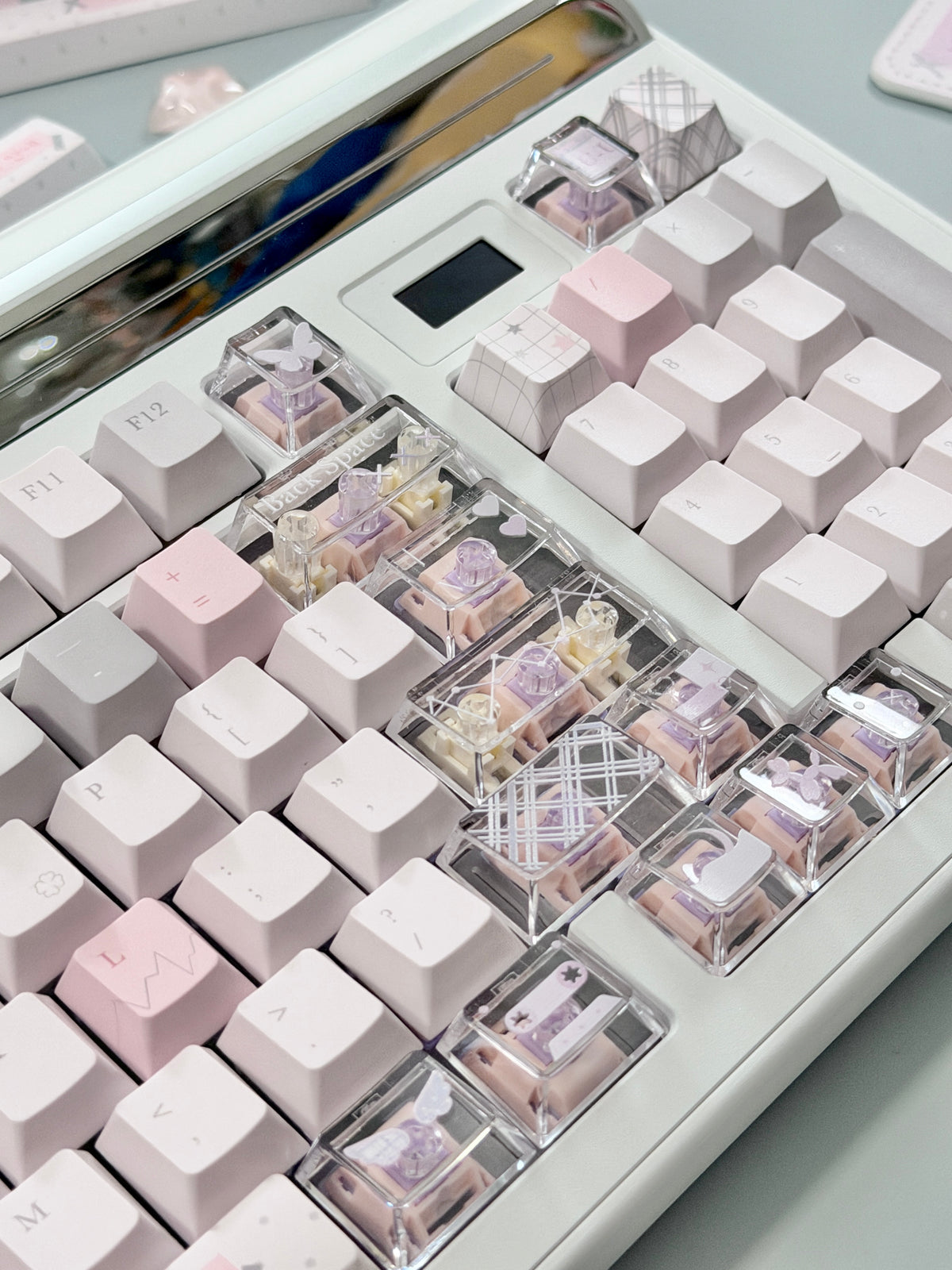 #0310 YOLO Pale Pink Light Gray Aesthetic Keycaps Set | Cute Mechanical Keyboard Keycaps