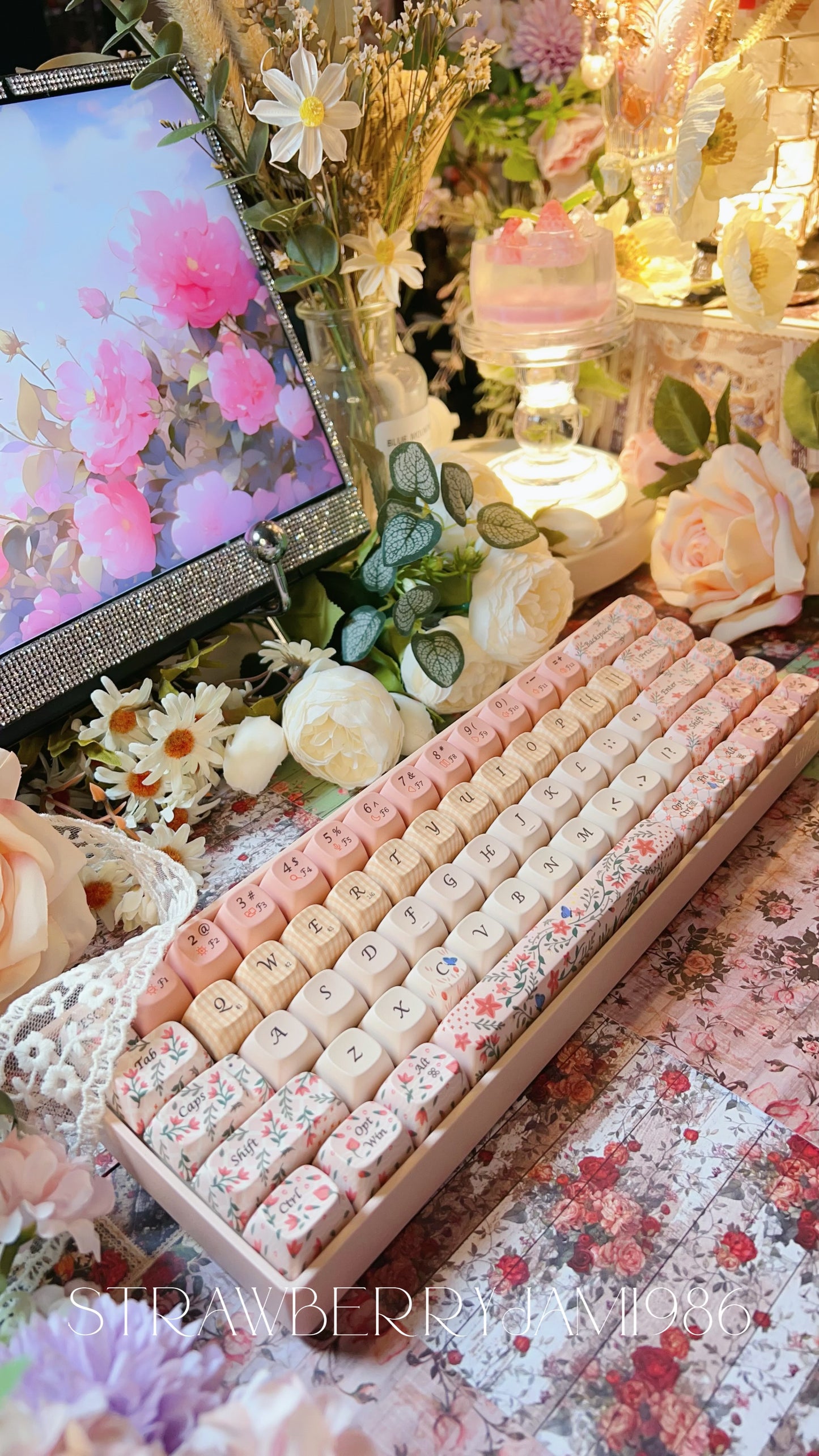 Limited Edition Pastel Pink Forest Flower Language Tri-mode Mechanical Keyboard Customized Ergonomic Keycap Designed by Lofree