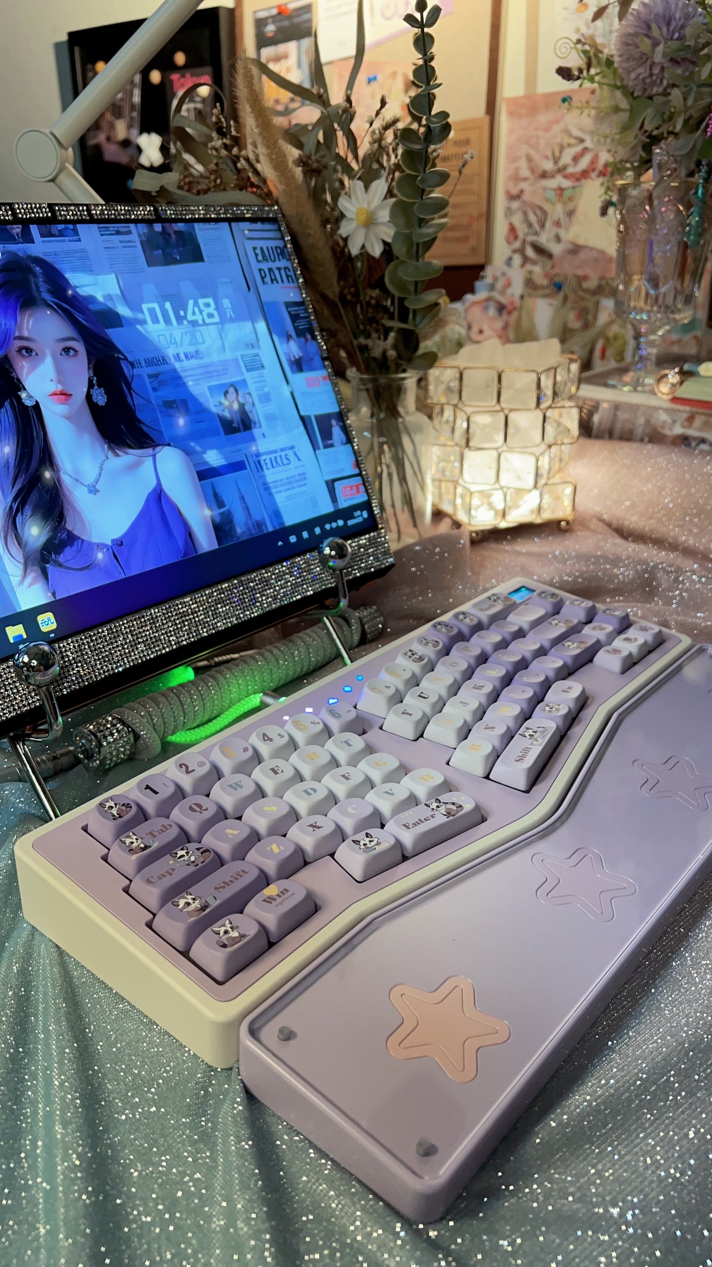 「Fully Assembled」Creamy Purple Gradient StarAlice Ergonomic Aluminum Customized Mechanical Keyboard