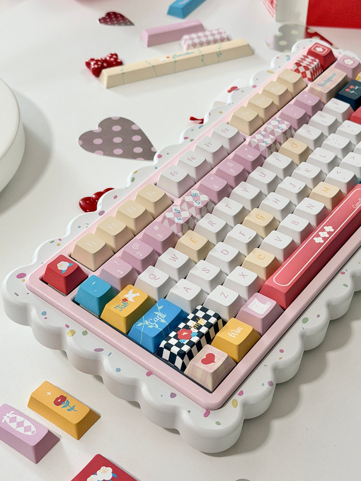 #0316 One Star Sweet Cake Party Keycaps – Pastel Pink Dessert Theme Cute Kawaii Mechanical Keyboard Keycap Set