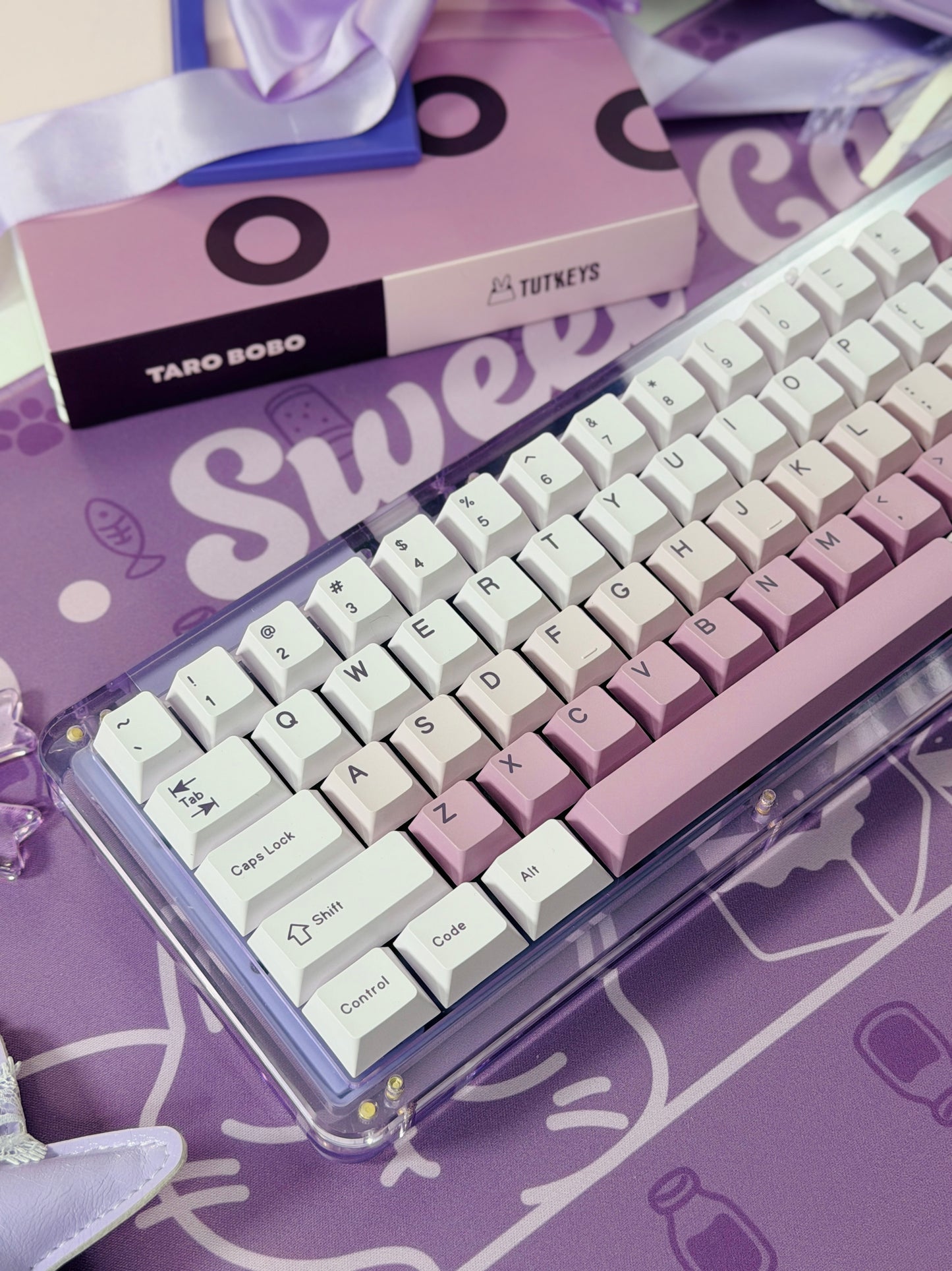 Unboxing For SALEs KiiBOOM Phantom 68 Purple Crystal Mechanical Keyboard + Taro Bobo Keycaps Alpha-A Set & Small Block