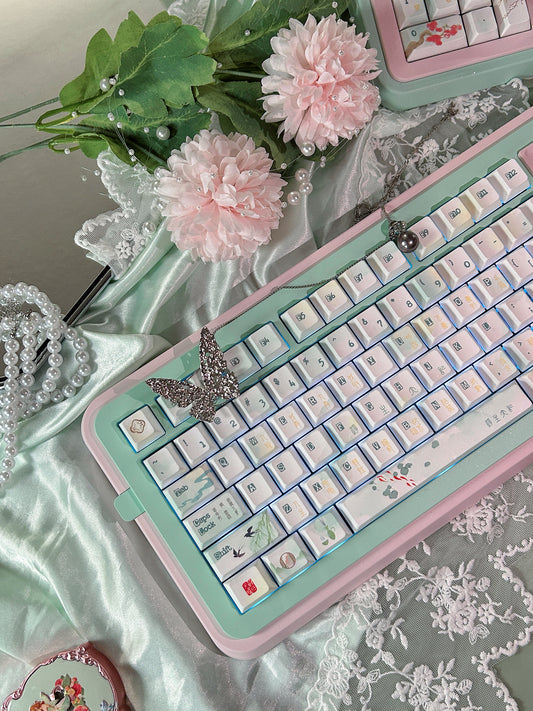 ONLY 1 Instock Prebuilt Aluminum Customized Mechanical Keyboard Pink Green Soap75 ➕ Pad