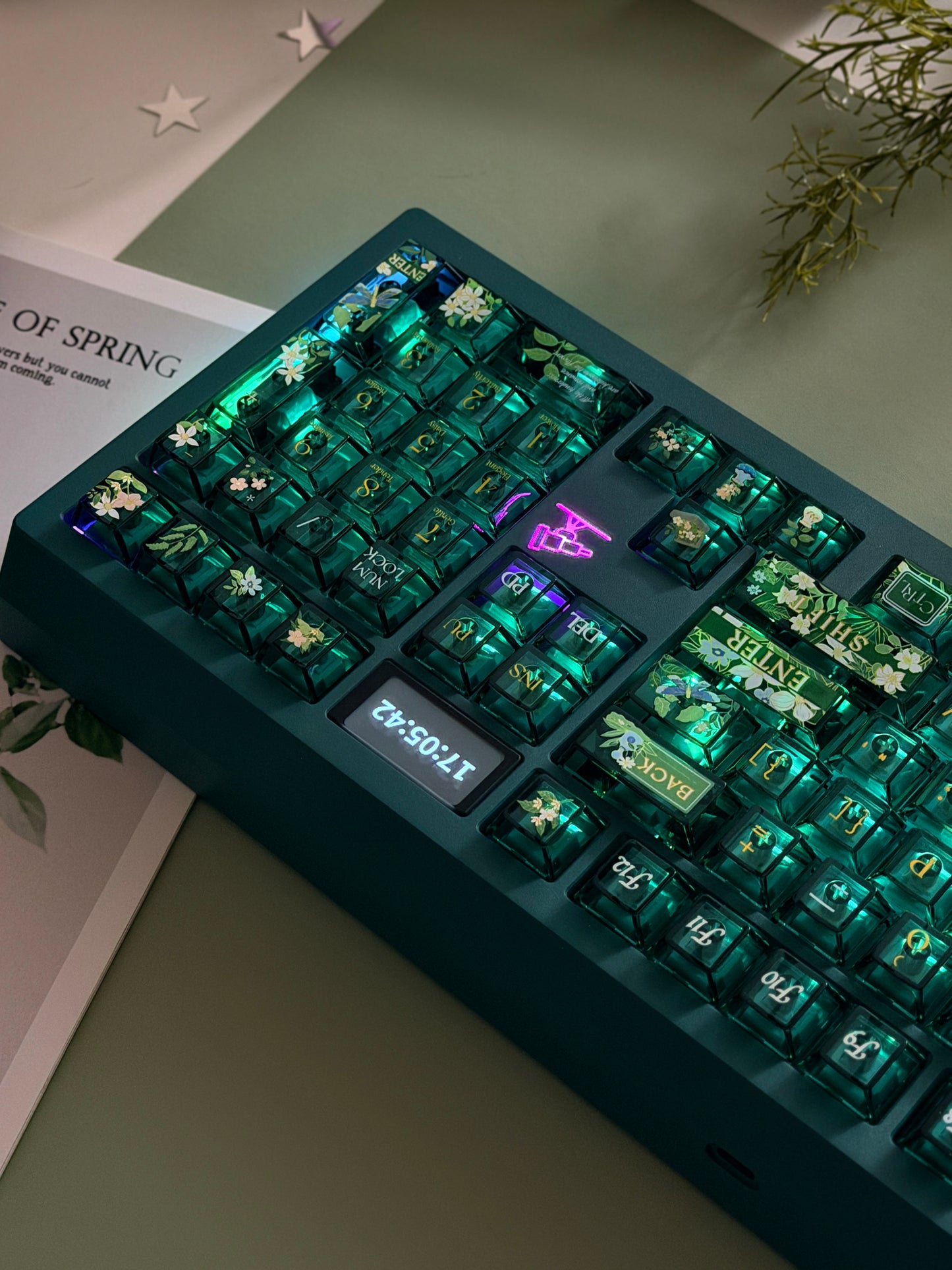 0298 Spring Flower Song | Green Clear PC Keycaps FC Profile – Dreamy Floral Transparent Keycap Set for Mechanical Keyboards