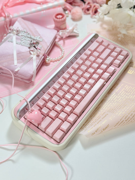 ONLY 1 Instock Prebuilt Aluminum Customized Mechanical Keyboard Rollo75 Pale Pink Cerakey Matte Keycaps Set