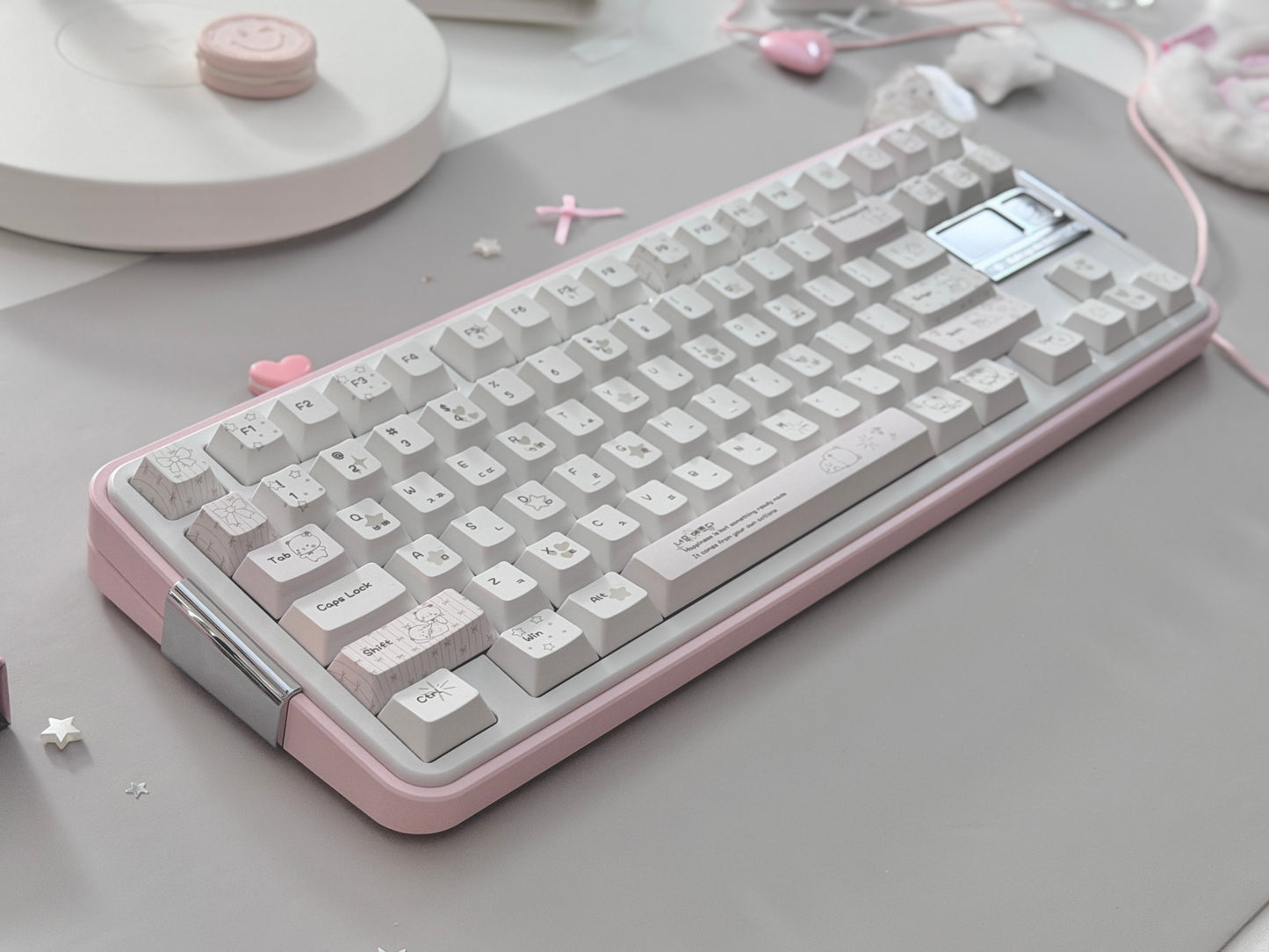 ONLY 1 Instock Prebuilt Aluminum Custom Mechanical Keyboard Bread80 Wireless Pale Pink & White Set
