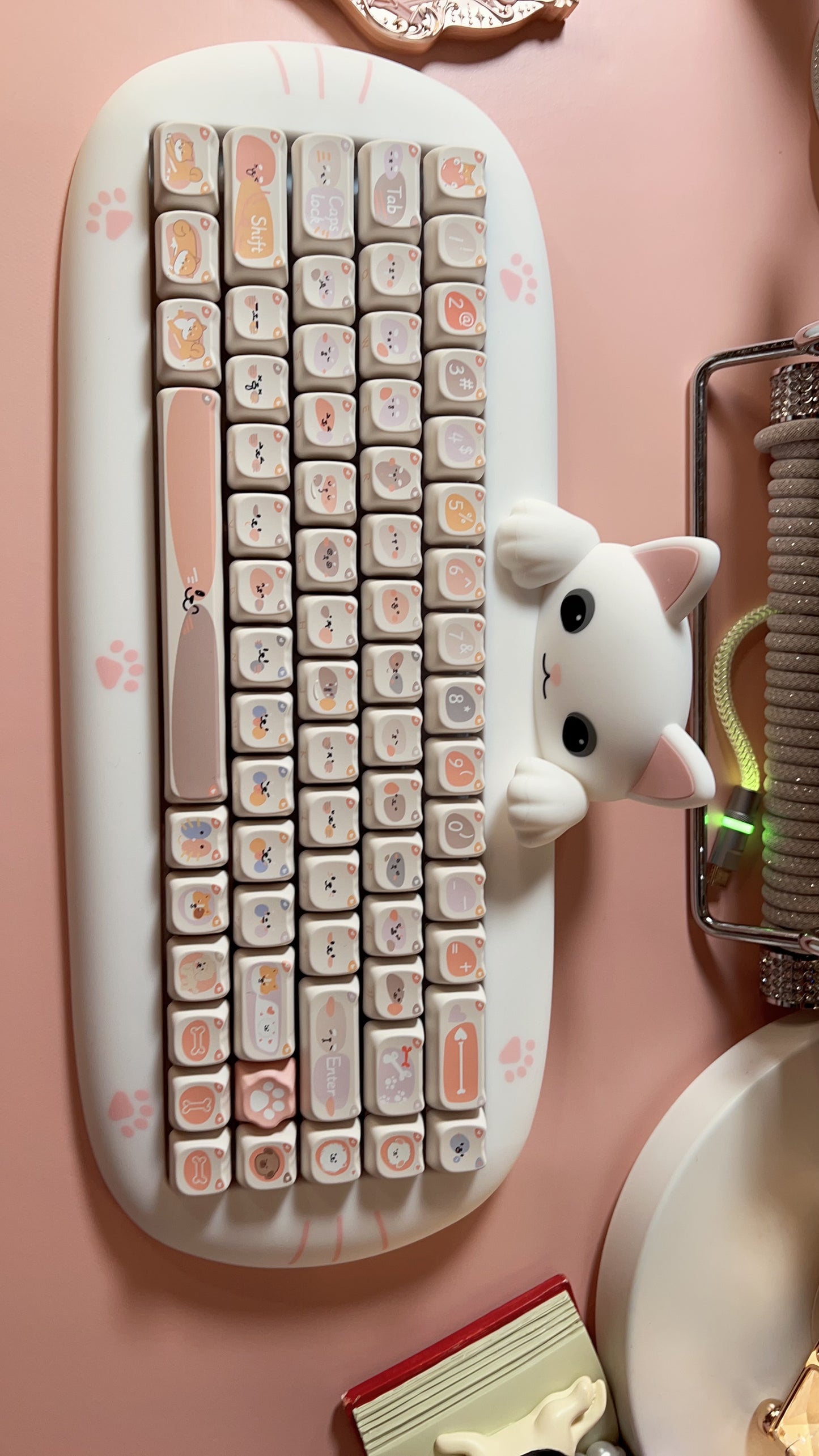 「Fully Assembled」Silicon White Cat Kitty Meow Customized Keyboard