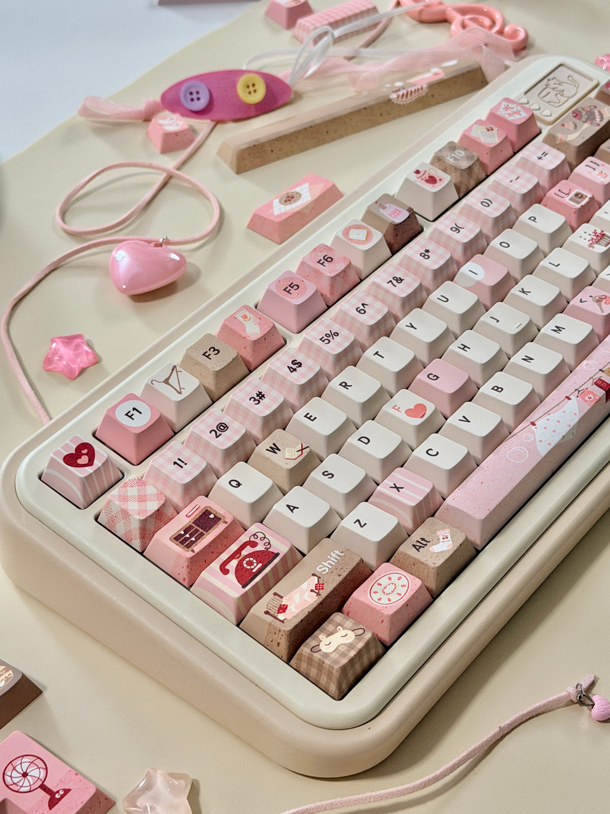 #0313 Sweet Home Strawberry Milk Café Keycaps – Kawaii Pink & Brown Dessert Theme Cute Custom Mechanical Keyboard Keycap Set