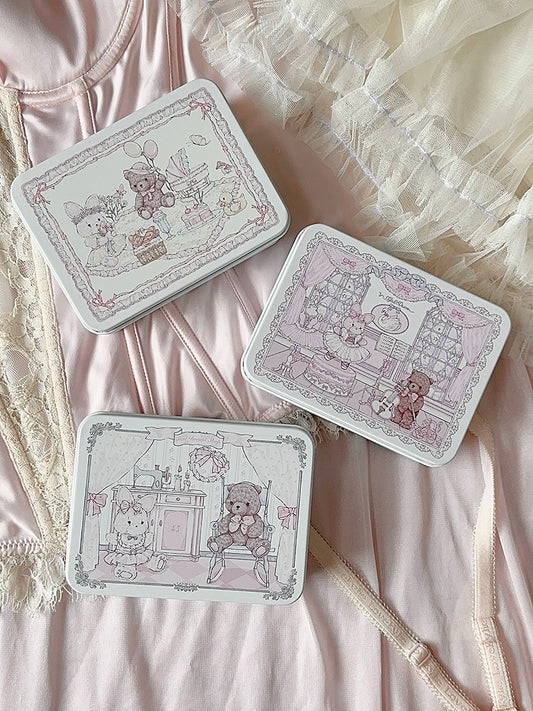 Cute little iron box ʚෆɞ(˘ᵋॢ ˘♡)˚, girl's dream rabbit bear three-inch photo desktop ornament storage box