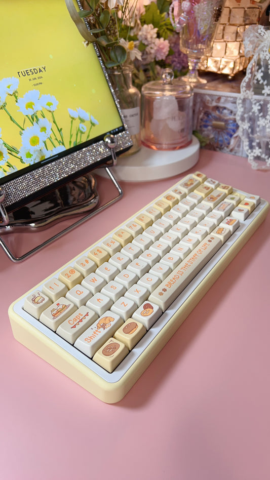 【Only 1 In-stock】Prebuilt Pastel Creamy Yellow Rose65 Aluminum Customized Mechanical Keyboard