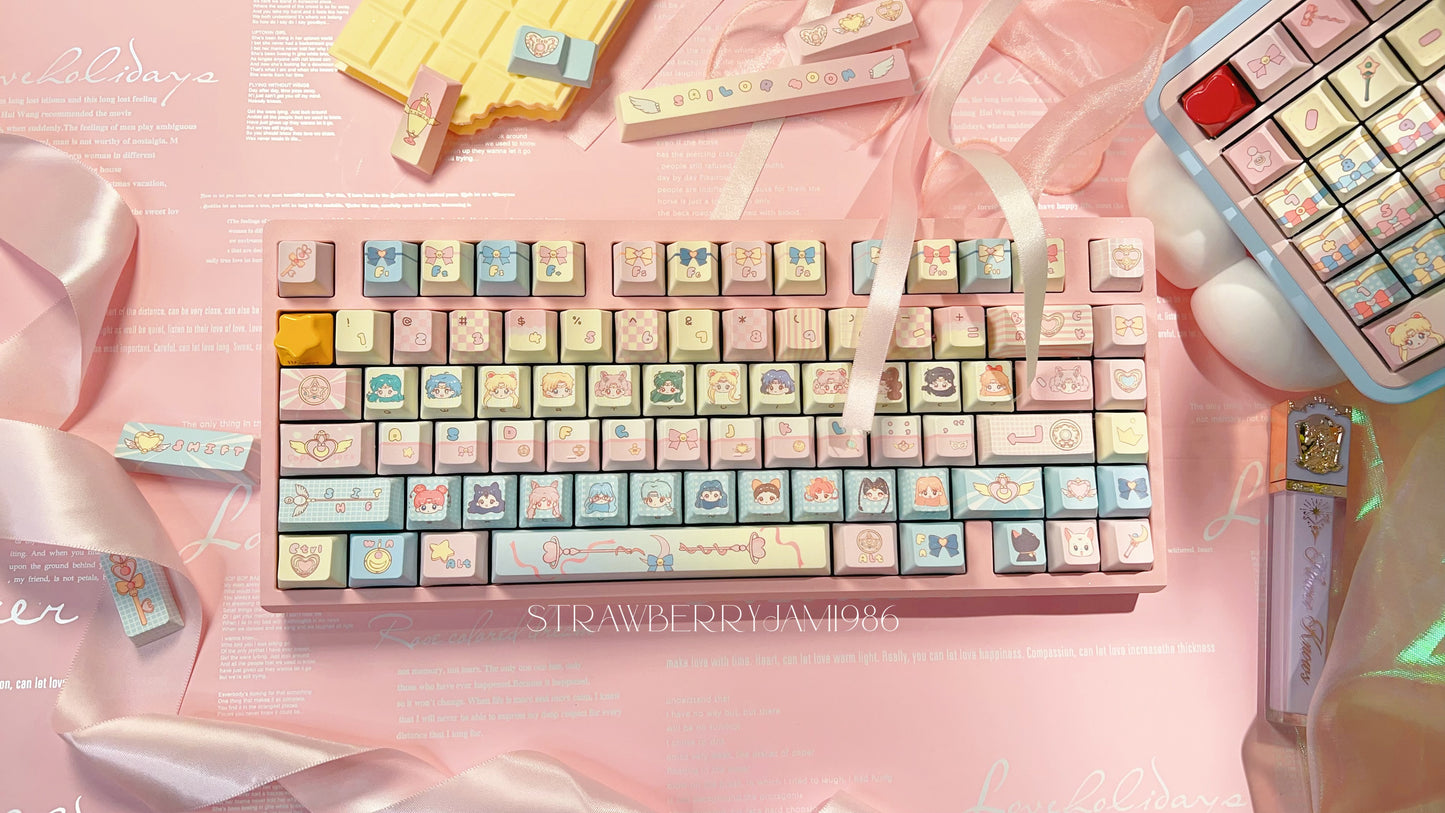 096 Sailor Moon Pastel Pink Yellow Blue Keycap Cherry Profile