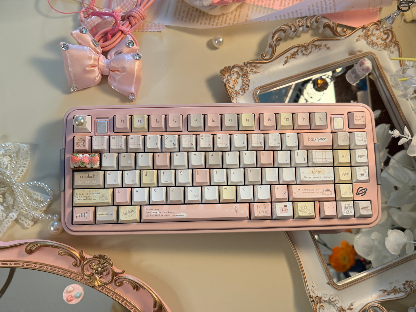 ONLY 1 Instock Prebuilt Aluminum Customized Mechanical Keyboard Bread75 Pale Pink Set