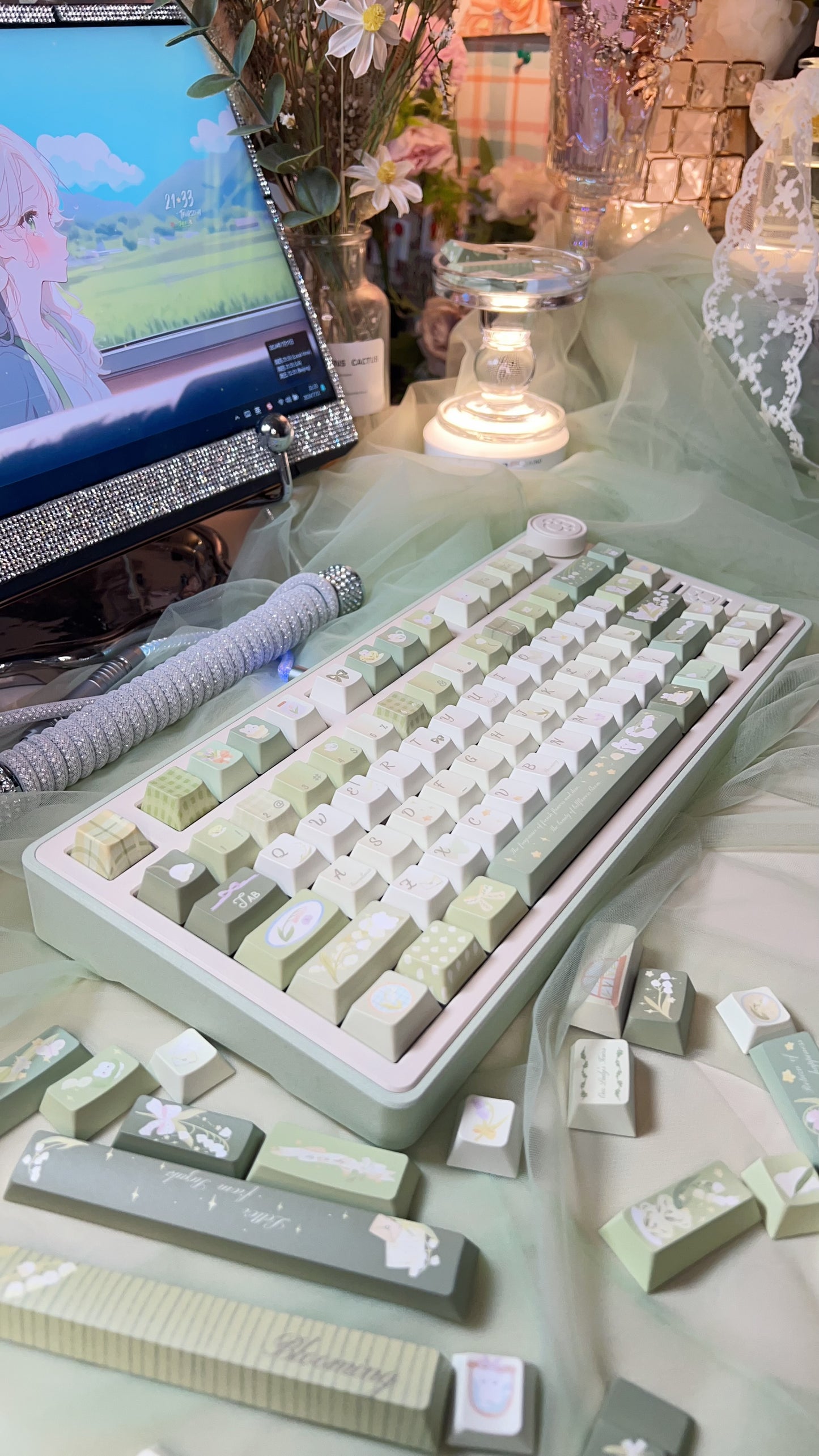 PREORDER Prebuild Tn75 Pastel Green Beige Aluminum Customized Mechanical Keyboard