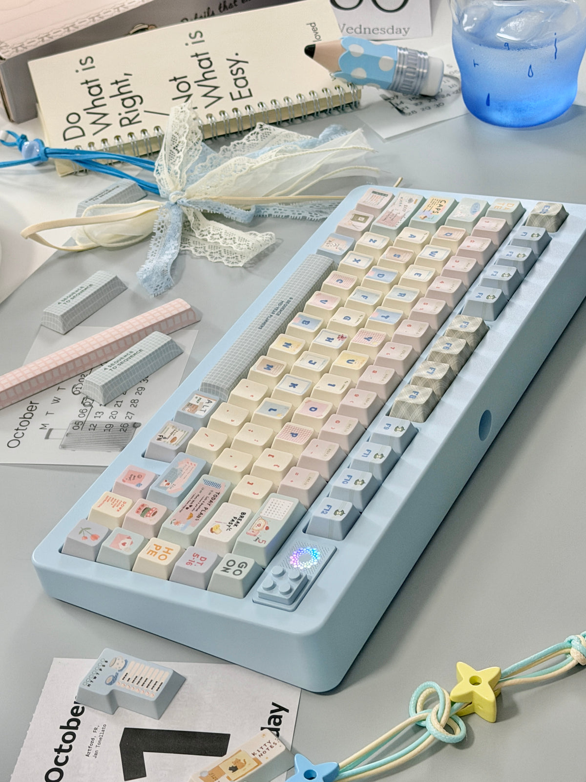 #0309 Love Journal Pastel Blue Creamy Aesthetic Keycaps Set | Cute Diary Theme Mechanical Keyboard Keycaps | Kawaii Office & Study Desk