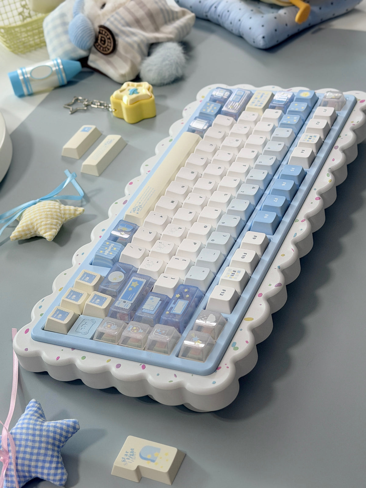 #0306 Little Starlight Keycaps | Cute Starry Sky PBT Keycap Set | Blue & White Kawaii Mechanical Keyboard Keycaps Designed By Doki Lab