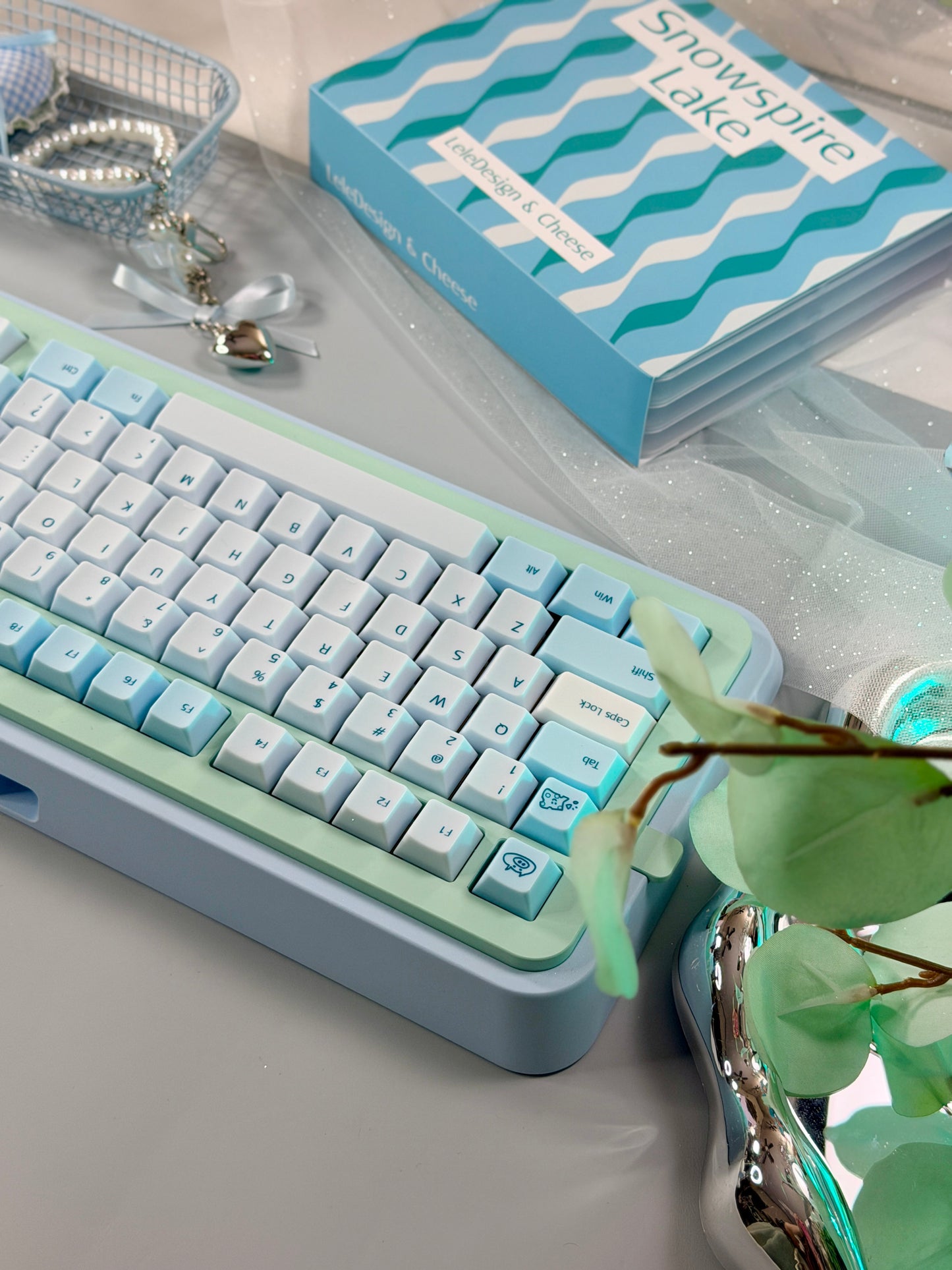 ONLY 1 Instock Prebuilt Aluminum Customized Mechanical Keyboard Blue Green Soap75 ➕ Pad