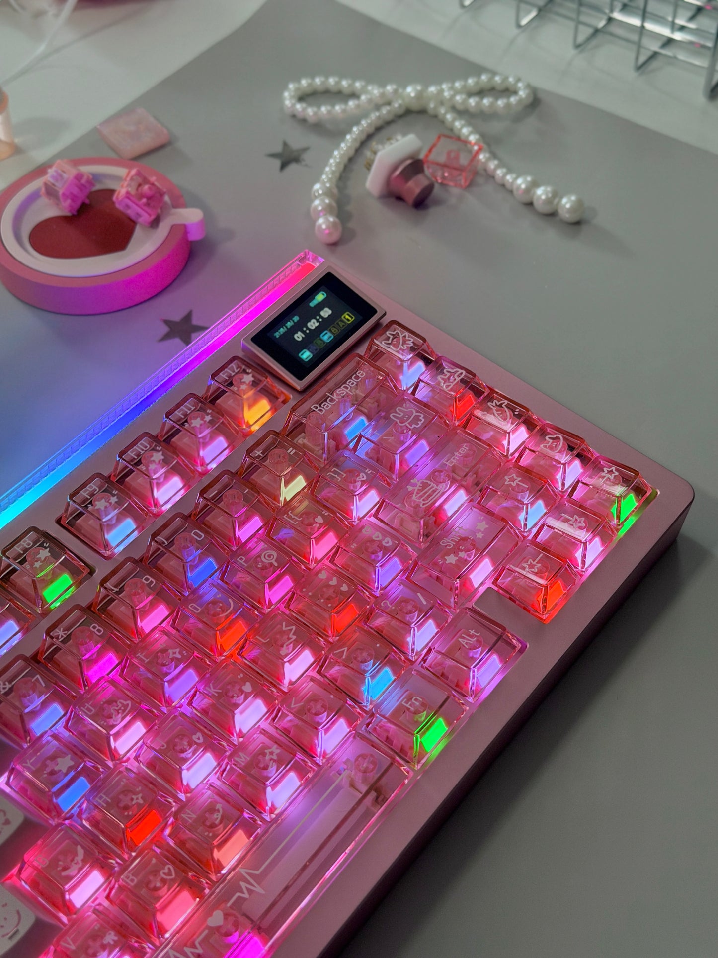 ONLY 1 Unboxing Clearance Anodized Pink GLOW75 DIY Kit &DuoChrome Keycaps & Silent Linear Switches