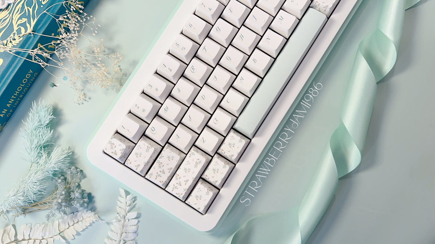 【Only 1 In-stock】 Prebuilt Bow65 Mint Green Floral Aluminum Customized Mechanical Keyboard