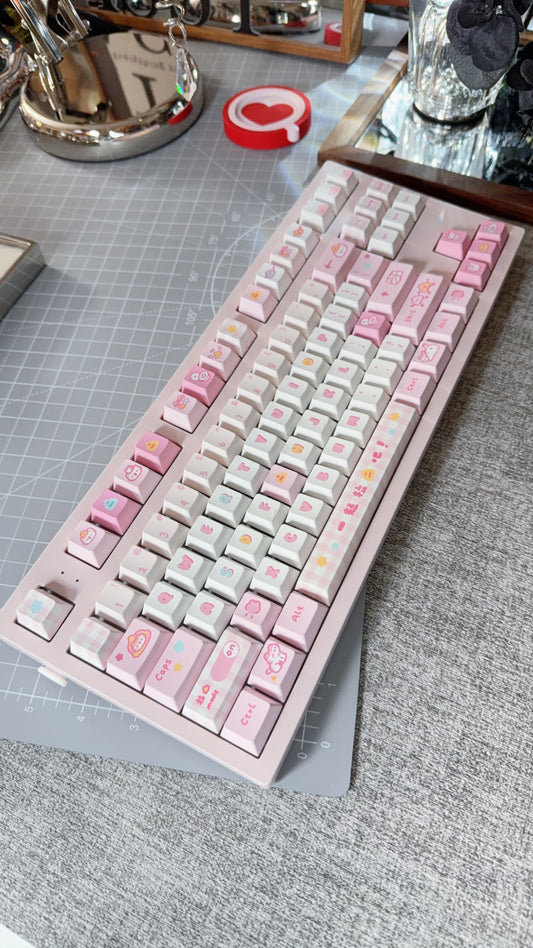 ONLY 1 Instock Prebuilt Aluminum Customized Mechanical Keyboard MK870 Pastle Pink Kitty Cat Set