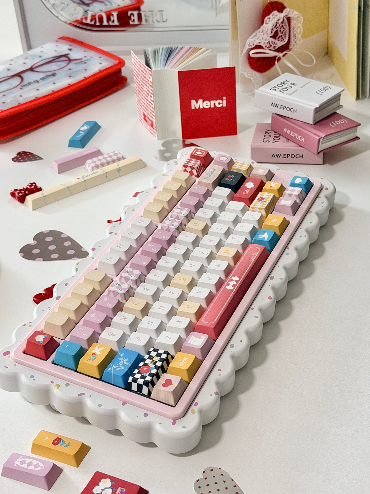 #0316 One Star Sweet Cake Party Keycaps – Pastel Pink Dessert Theme Cute Kawaii Mechanical Keyboard Keycap Set