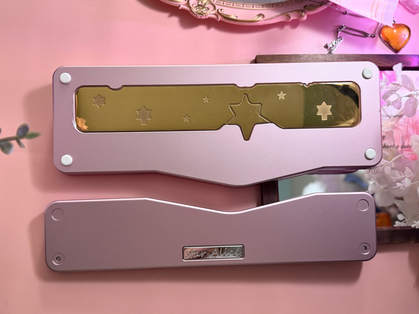 ONLY 1 Instock Prebuilt Aluminum Custom Mechanical Keyboard Staralice Ergonomic Anodized Pink Set including Wristrest Keycaps & switches