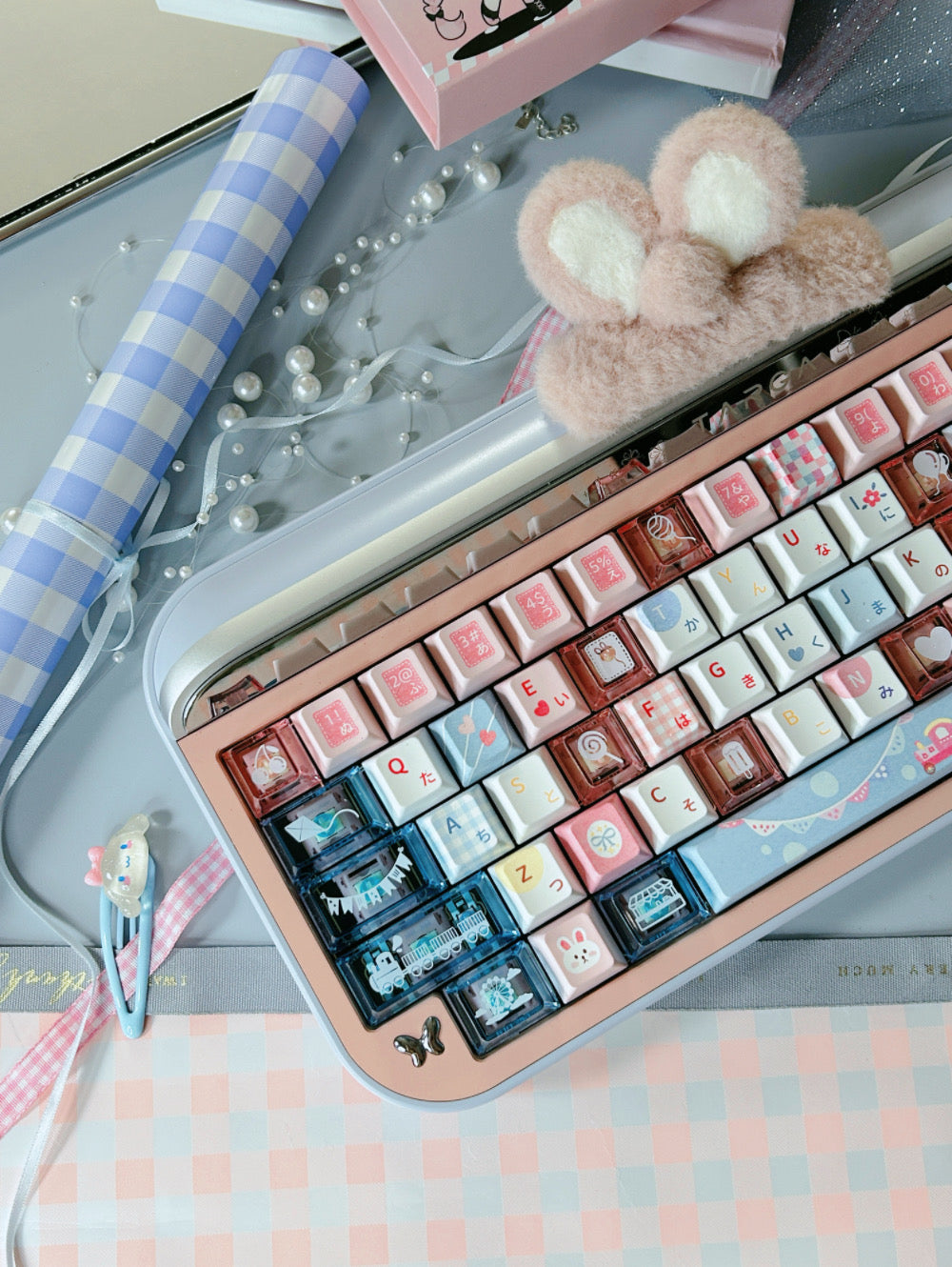 ONLY 1 Instock Prebuilt Aluminum Customized Mechanical Keyboard Targa65 Pink Blue Set（with switch & Keycap）