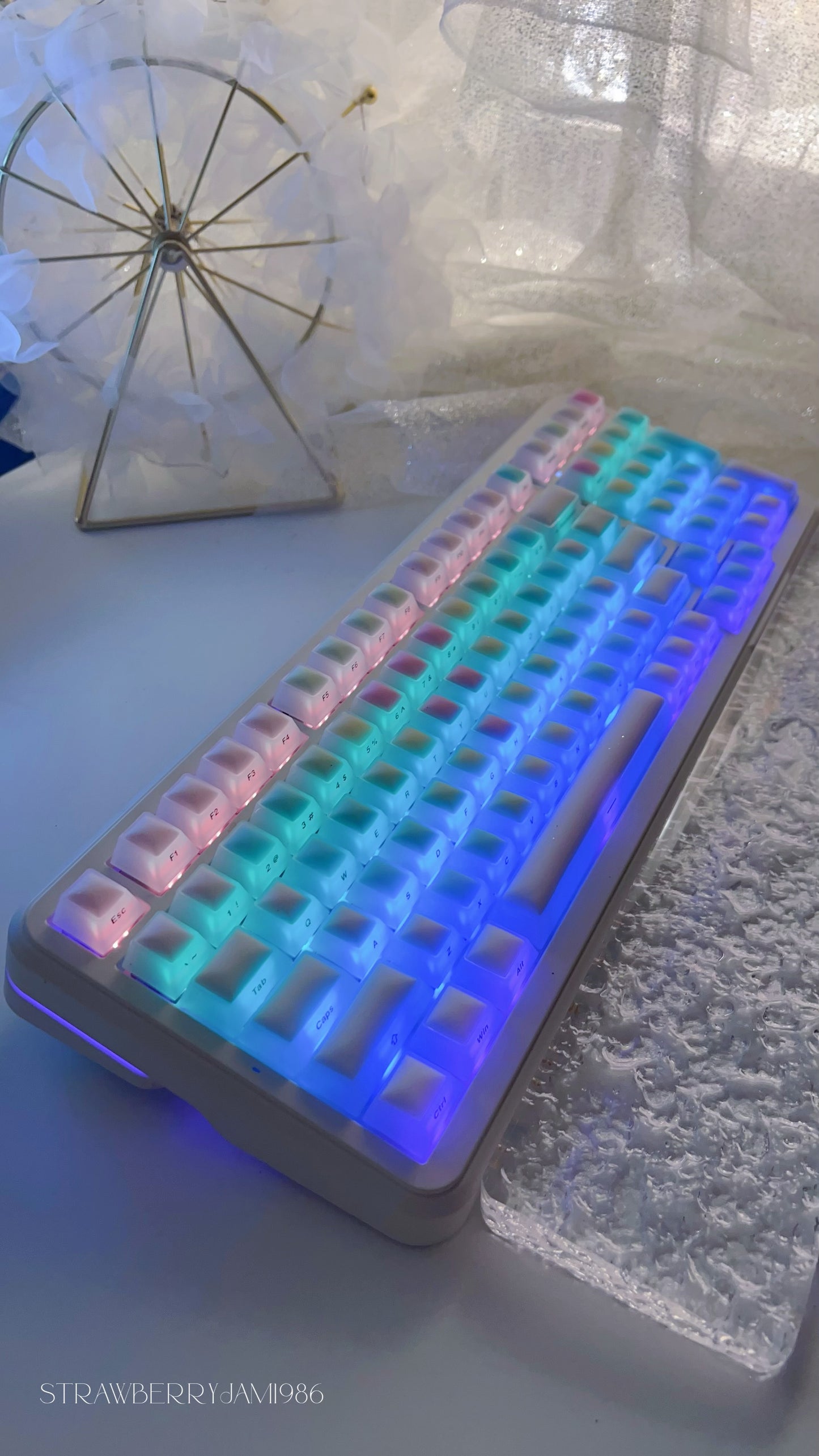 114 Rainbow Fudge Keycaps Fog Clear Silicone Material Soft Bounce Cute Keycaps Cherry Profile 124-key Side-print