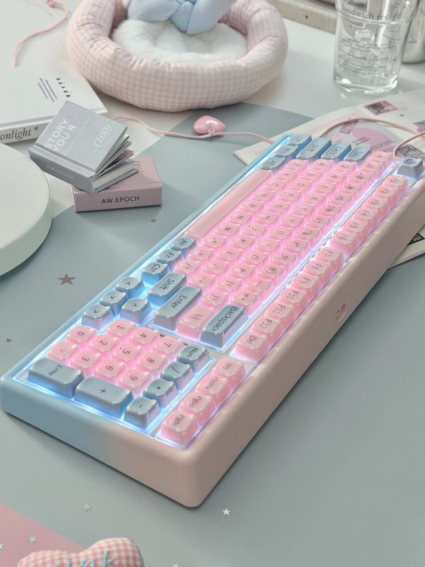 Unboxing Sample For Sales ONLY 1 Instock ainbell base99 pale pink Blue Bear RGB Backlit wireless mechanical keyboard