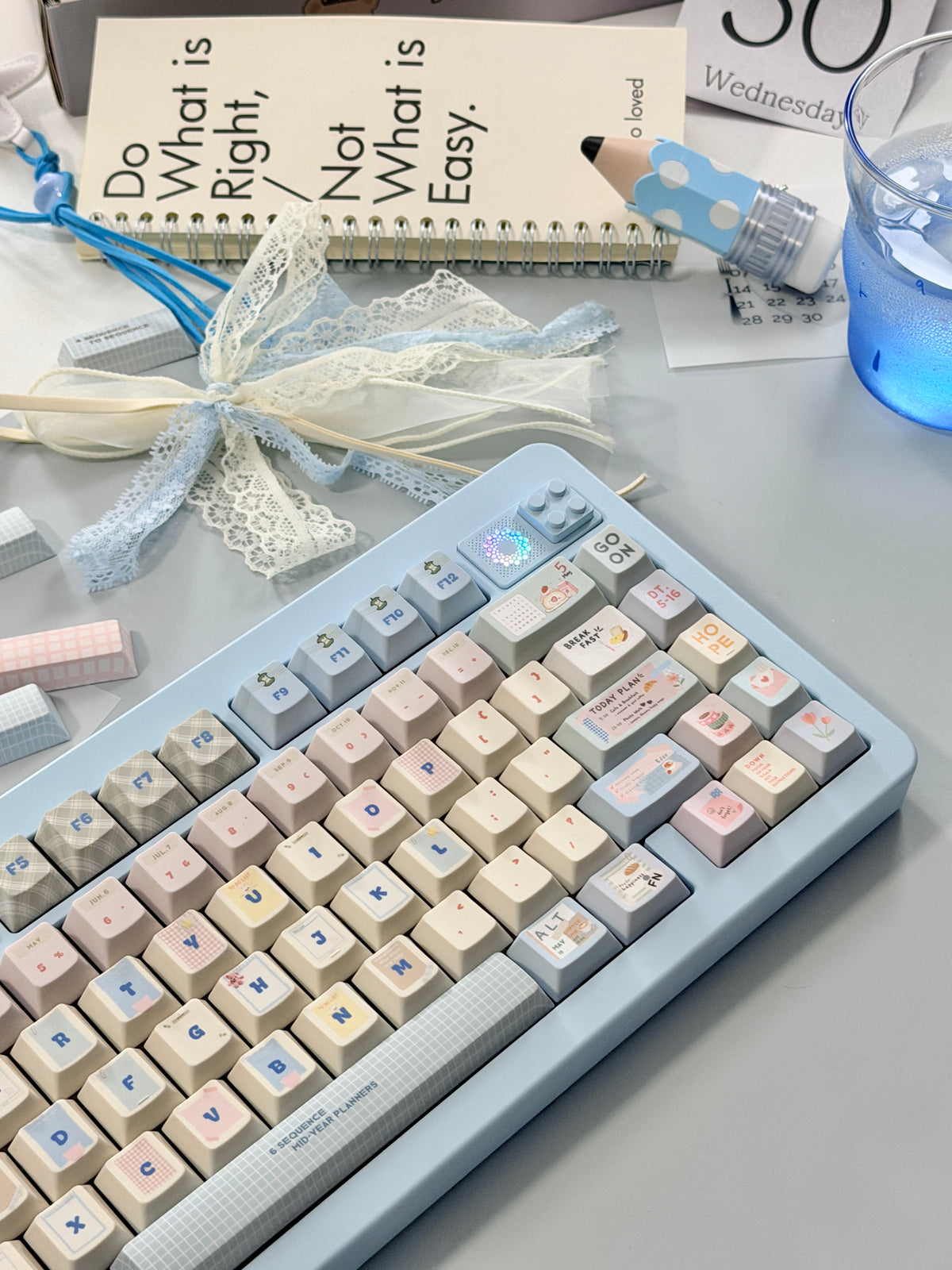 #0309 Love Journal Pastel Blue Creamy Aesthetic Keycaps Set | Cute Diary Theme Mechanical Keyboard Keycaps | Kawaii Office & Study Desk