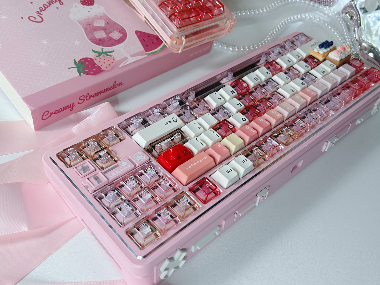 ONLY 1 Instock Prebuilt Aluminum Customized Mechanical Keyboard Polaris80 Pink （notincluding the KiiBOOM number pad/lace strip/artisan keys）
