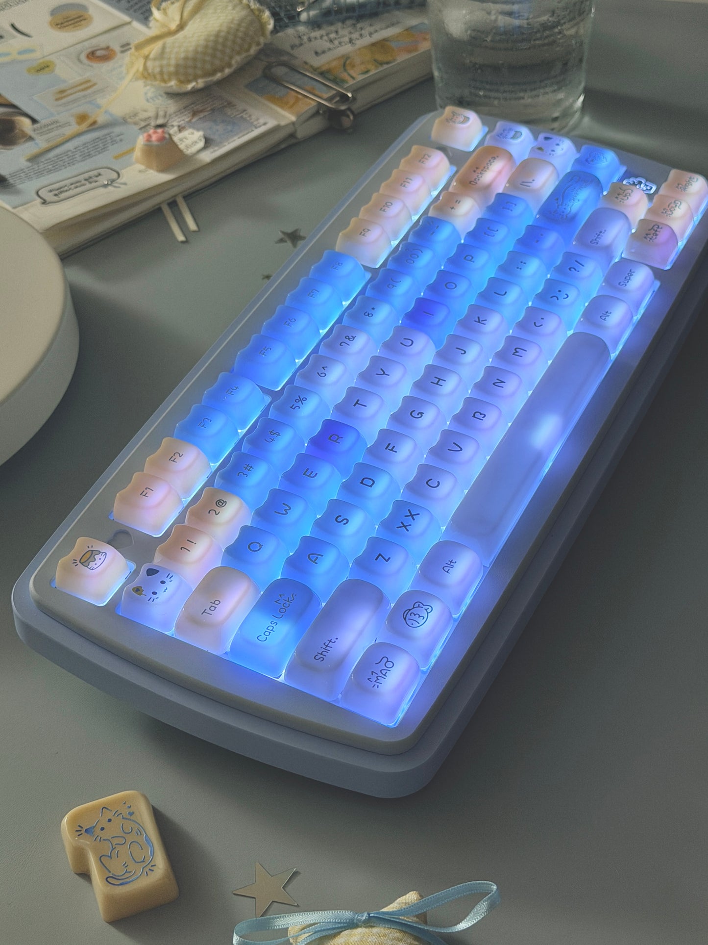 ONLY 1 Instock Prebuilt Aluminum Custom Mechanical Keyboard Yummy75 Blue Set