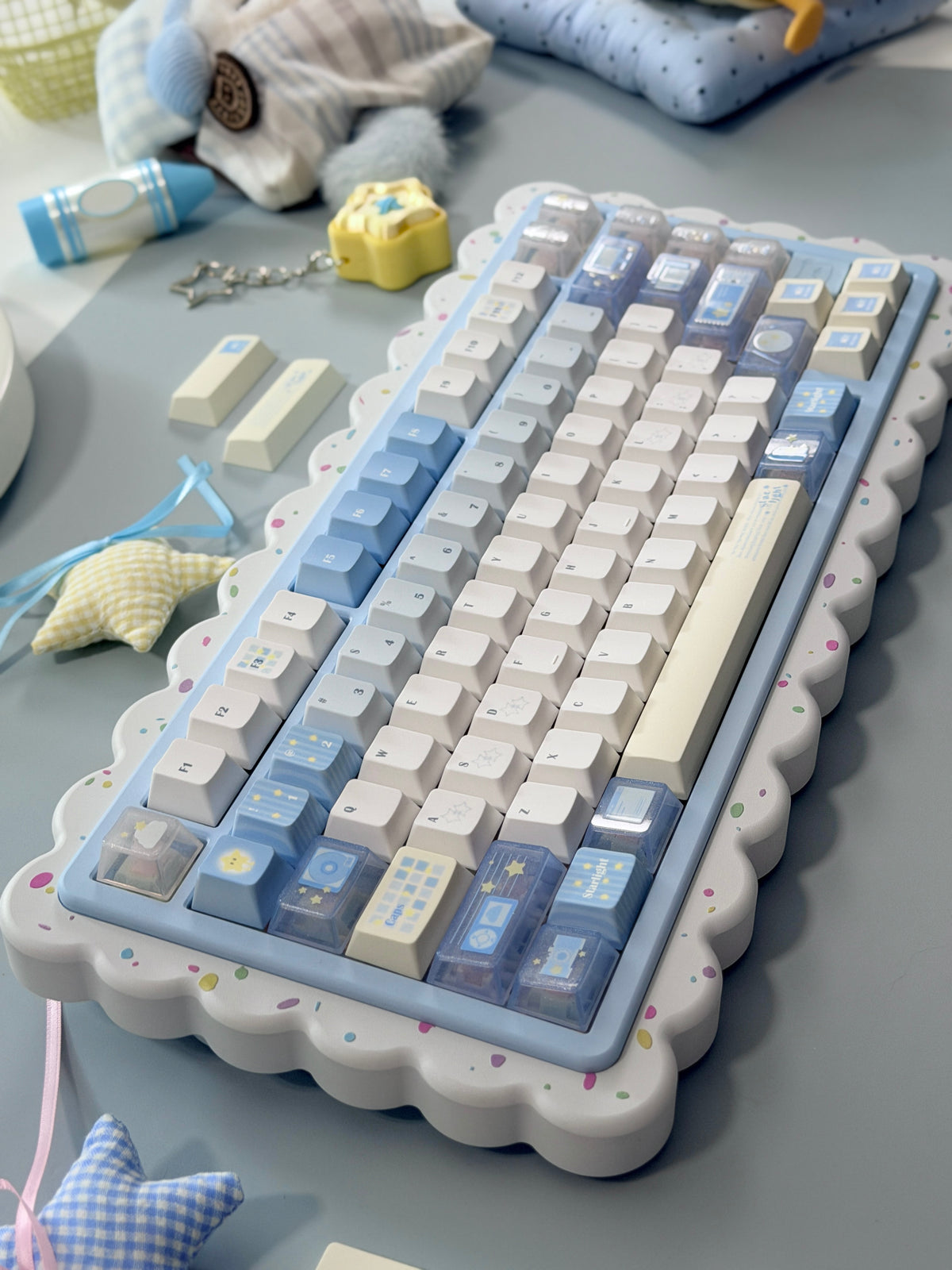 #0306 Little Starlight Keycaps | Cute Starry Sky PBT Keycap Set | Blue & White Kawaii Mechanical Keyboard Keycaps Designed By Doki Lab