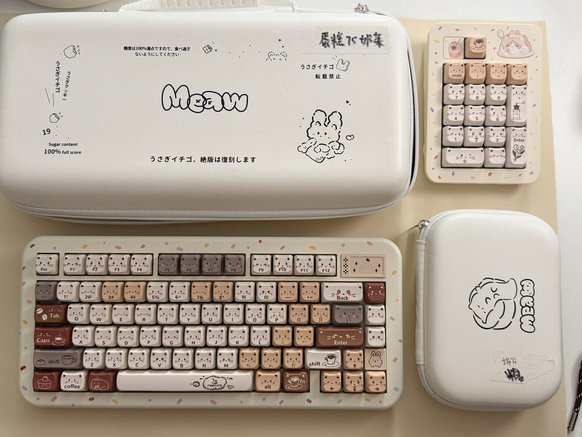ONLY 1 Instock Prebuilt Aluminum Custom Mechanical Keyboard Cake75 Cream Milk Tea Sugar Sprinkle & Pad Set