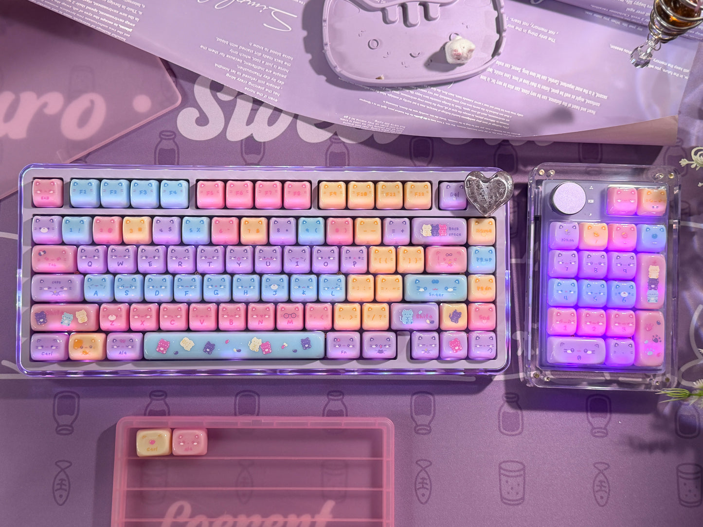 Unboxing Clearance ONLY 1 Instock Meow Pudding PC Keycap Set ➕KiiBOOM Breeze75 Purple Mechanical Keyboard ➕ Phantom 21 Number Pad