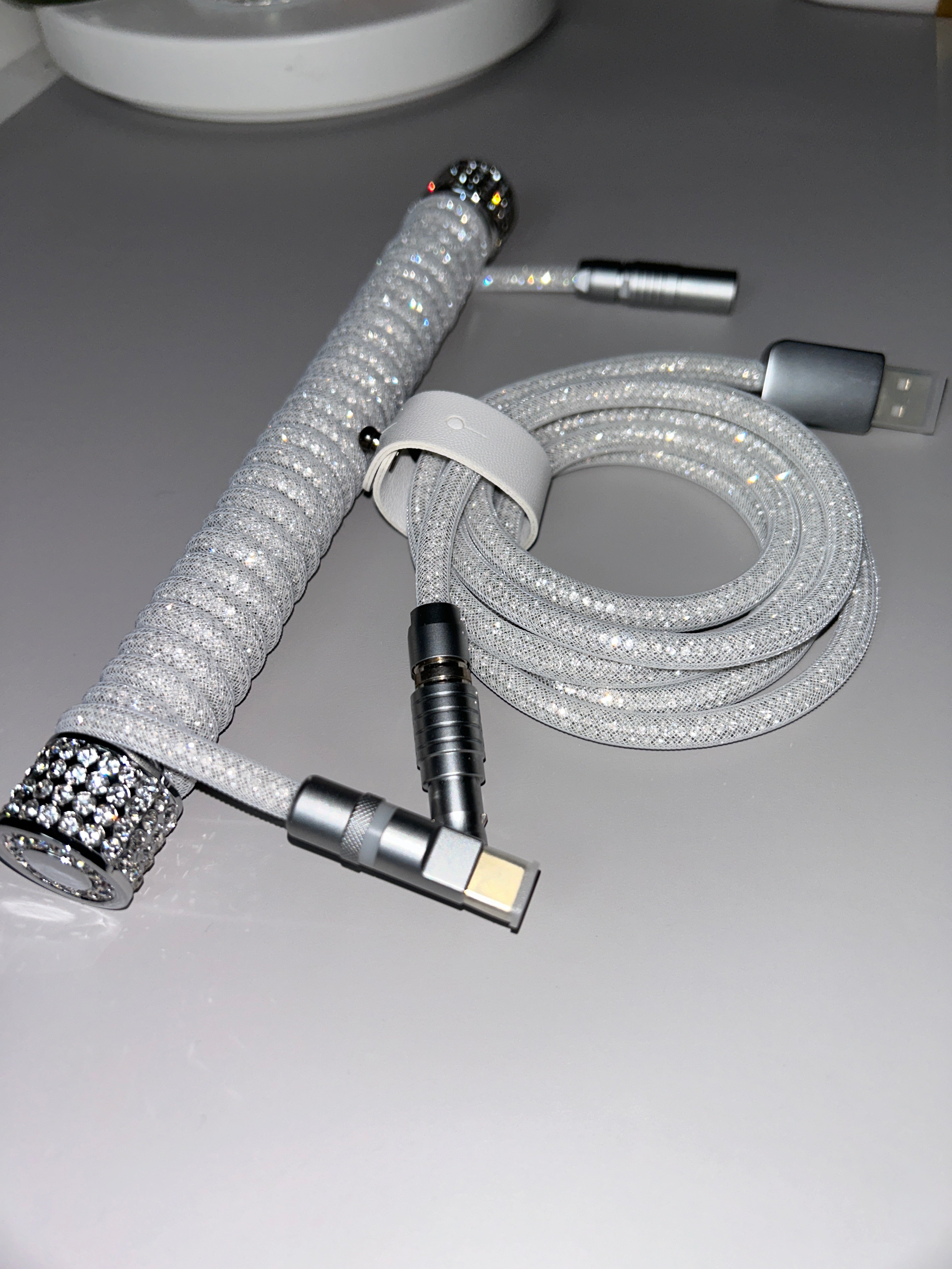 strawberryjam1986 diamond silver/gold coiled mechanical keyboard cable set