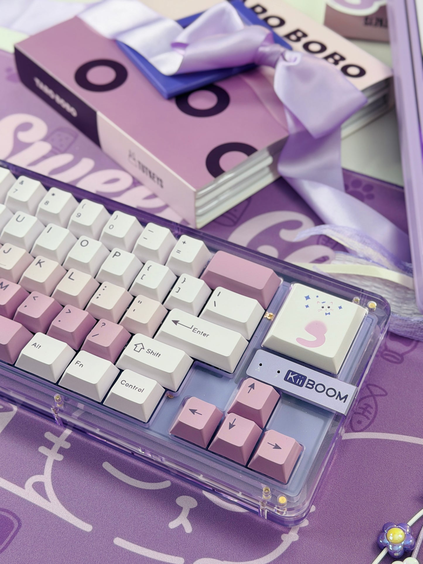 Unboxing For SALEs KiiBOOM Phantom 68 Purple Crystal Mechanical Keyboard + Taro Bobo Keycaps Alpha-A Set & Small Block
