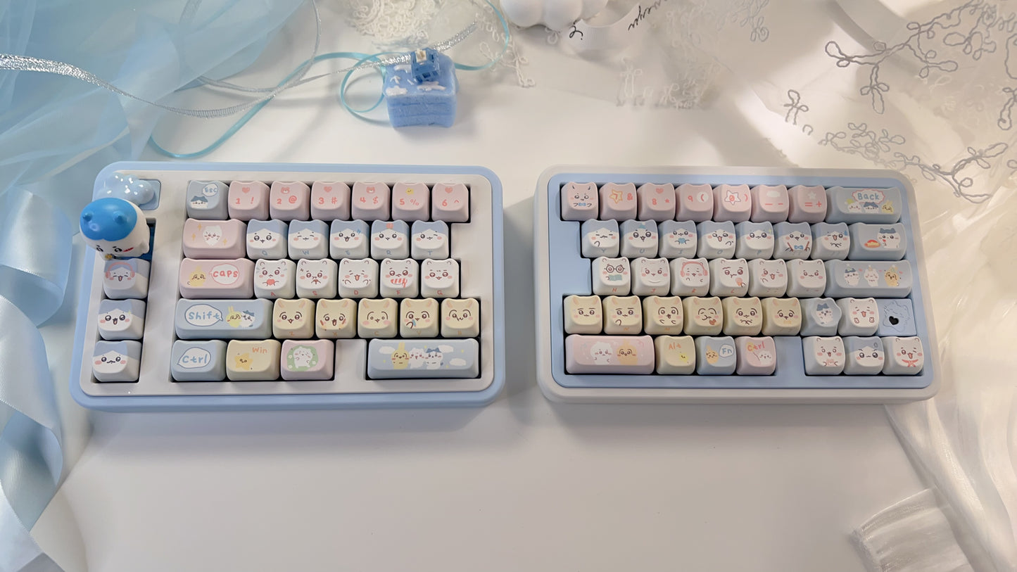 113 Chikawa Pastel Blue Pink Yellow Cute Kitten Head Keycap