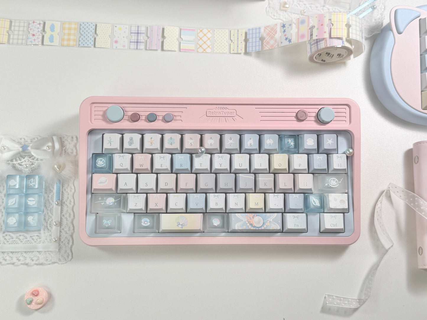 #0269 Pastel Seashell Jellyfish Pearls Keycaps With Foggy Pc Novelty Cherry Profile Designed By Miller