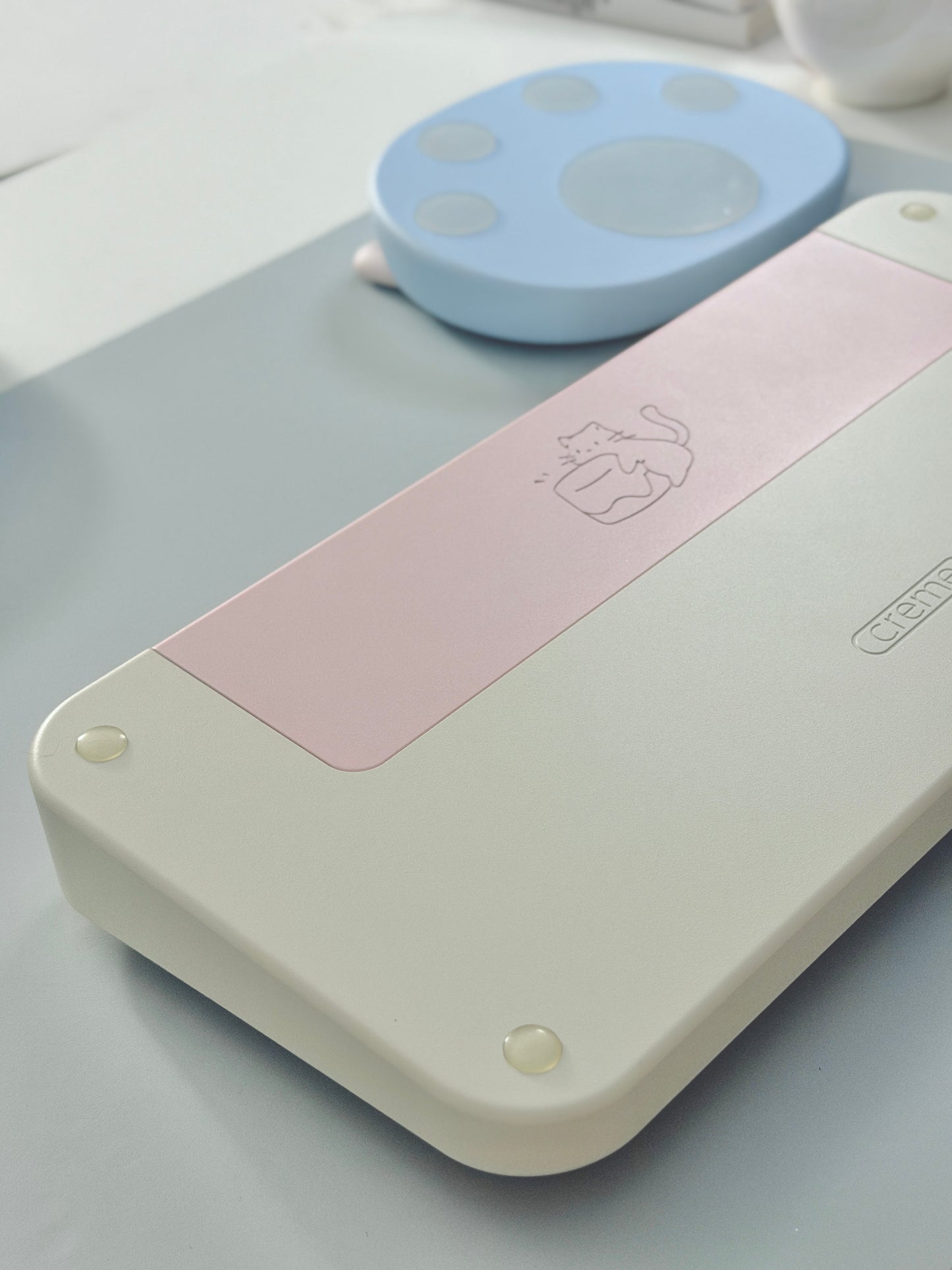 ONLY 1 Instock Creme75 Pale Pink Cream White Prebuilt Custom Aluminum Mechanical Keyboard Set ➕ Cat Pad