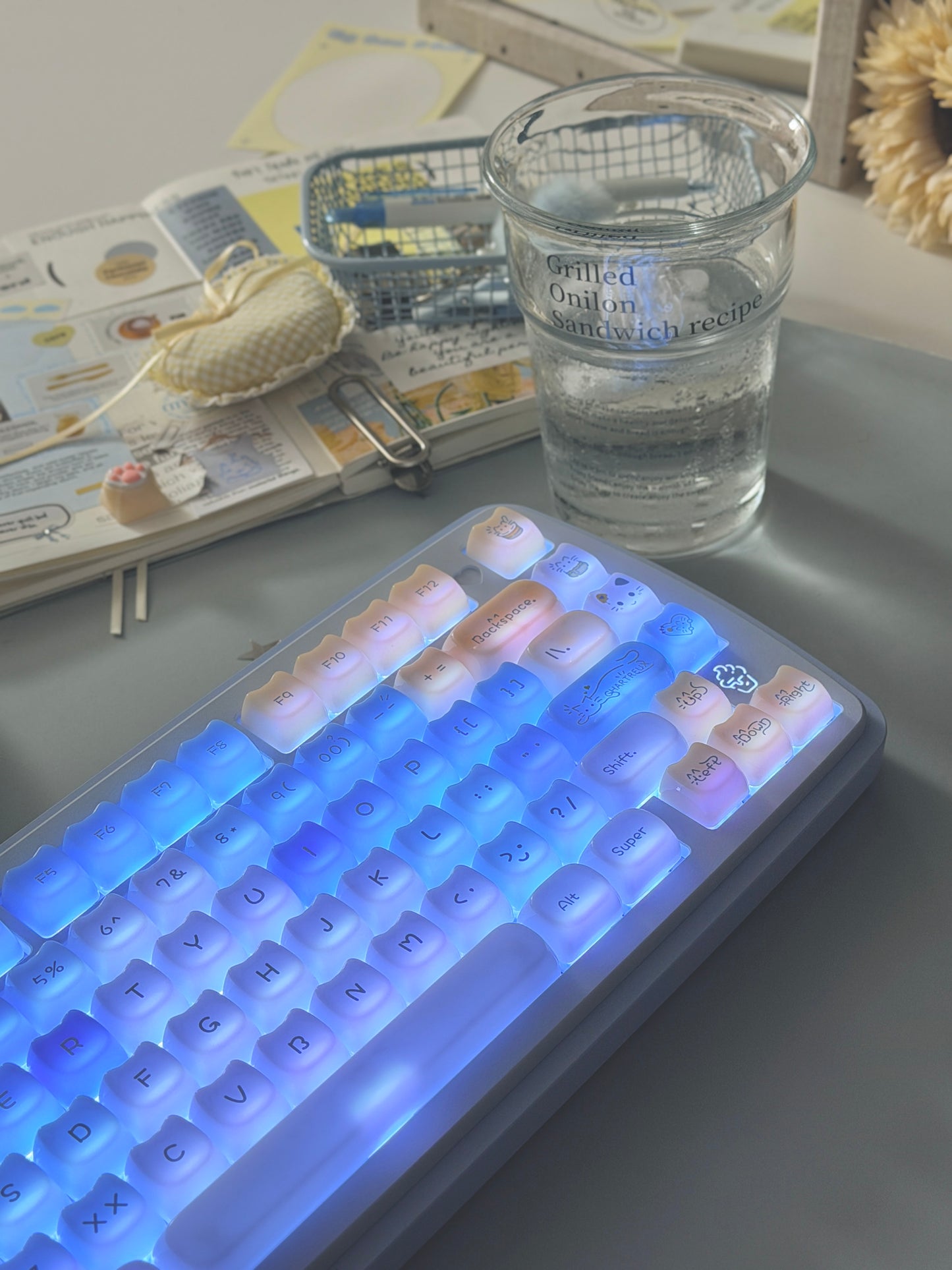 ONLY 1 Instock Prebuilt Aluminum Custom Mechanical Keyboard Yummy75 Blue Set
