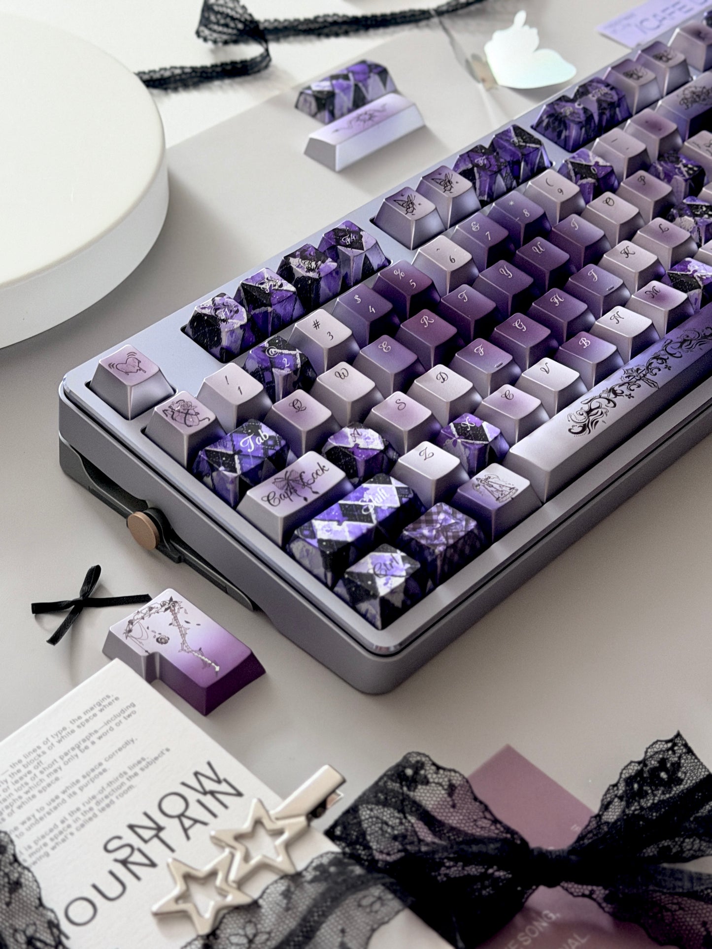 #0284 [Limited Edition] Crimson Haze Purple-Black Gloss Metallic Coated Keycaps（not medal）