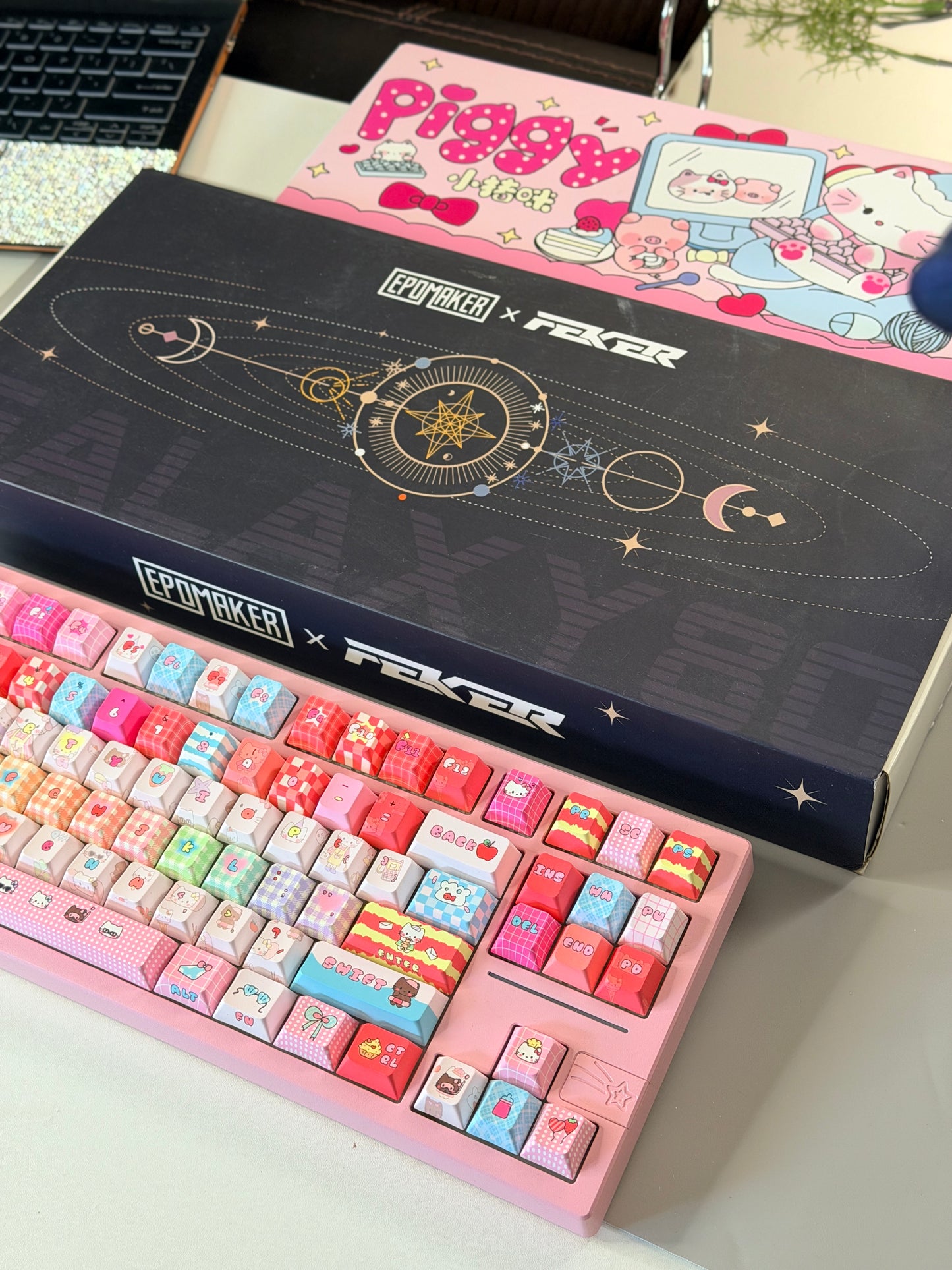 Unboxing Clearance ONLY 1 Instock Prebuilt Galaxy80 Pink Aluminum Customized Mechanical Keyboard + Kitty keycap Set