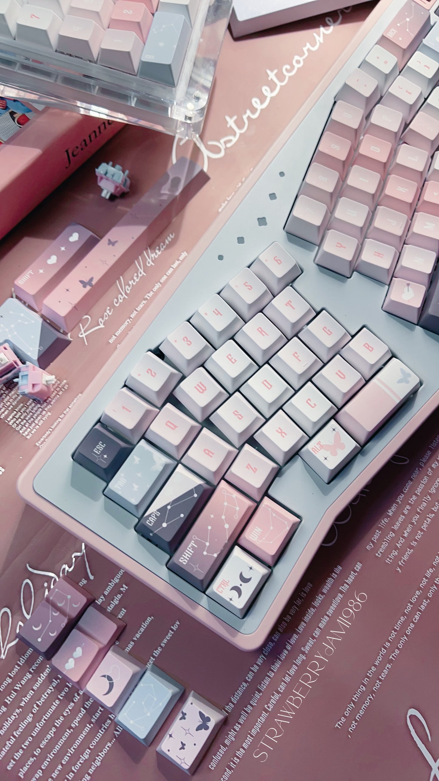 092 Star Fluctuation Gray Pink Gradual Change Advanced Sense Cherry Profile Keycap