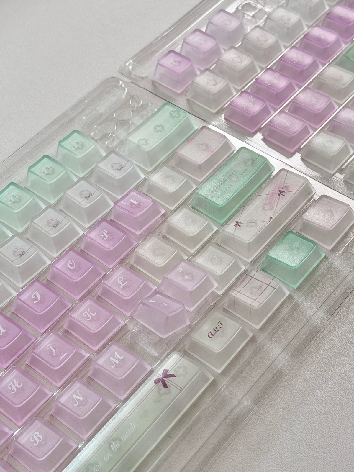 #0318 Lavender Mint Garden Transparent Keycaps Set | Pastel Purple & Sage Green Cute Floral Mechanical Keyboard Keycaps