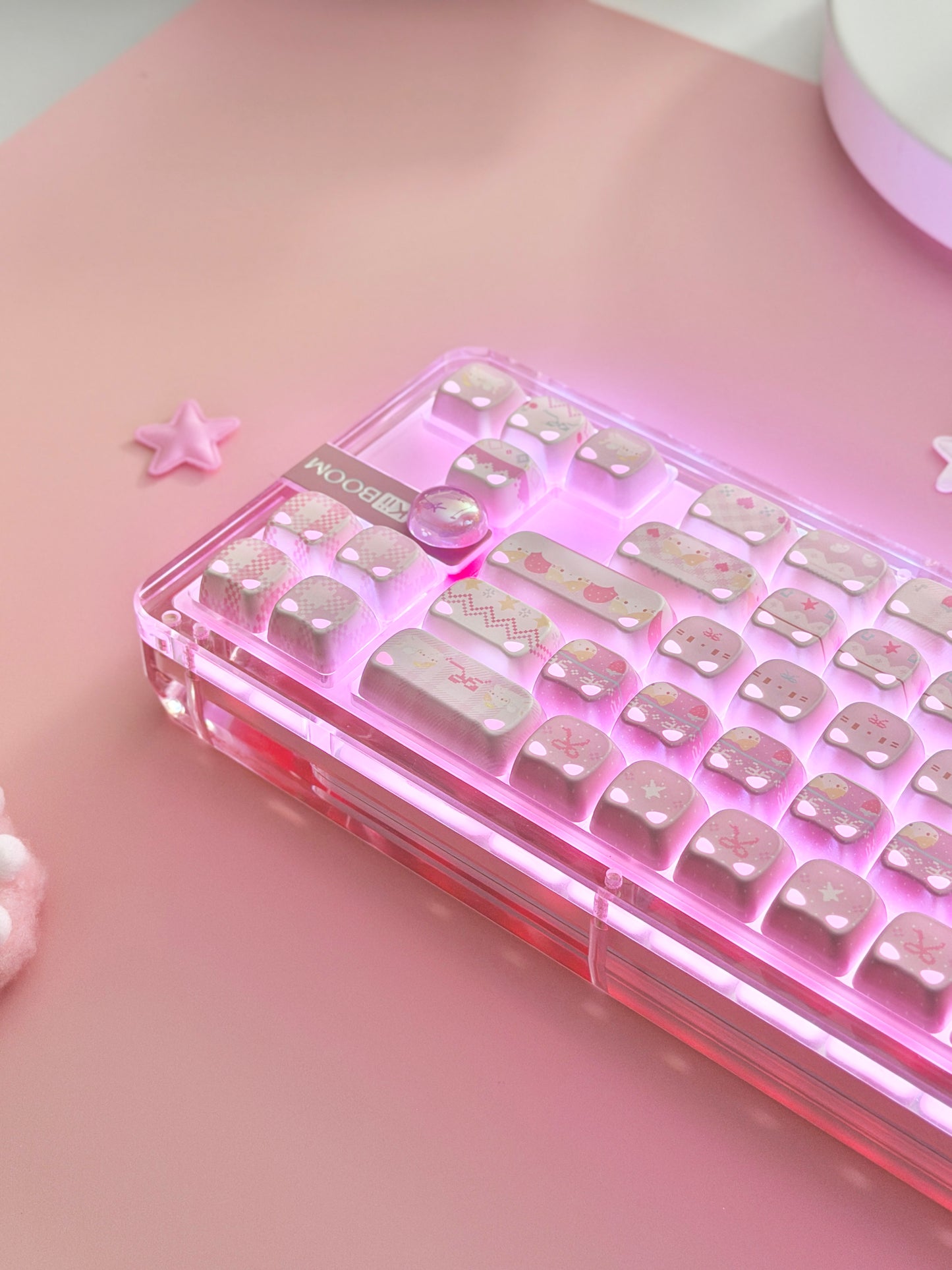 Unboxing Clearance ONLY 1 KiiBOOM Phantom 68 Pink Crystal Gasket-Mounted Mechanical Keyboard & KiiBOOM Pink Meow Keycap Set