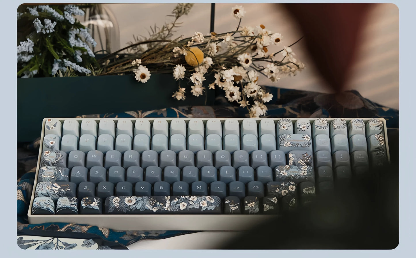 Bloomveil Fantasy Navy Blue Tri-mode wireless Bluetooth mechanical keyboard, cute girl high-value keyboard