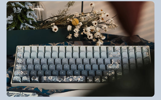 Bloomveil Fantasy Navy Blue Tri-mode wireless Bluetooth mechanical keyboard, cute girl high-value keyboard