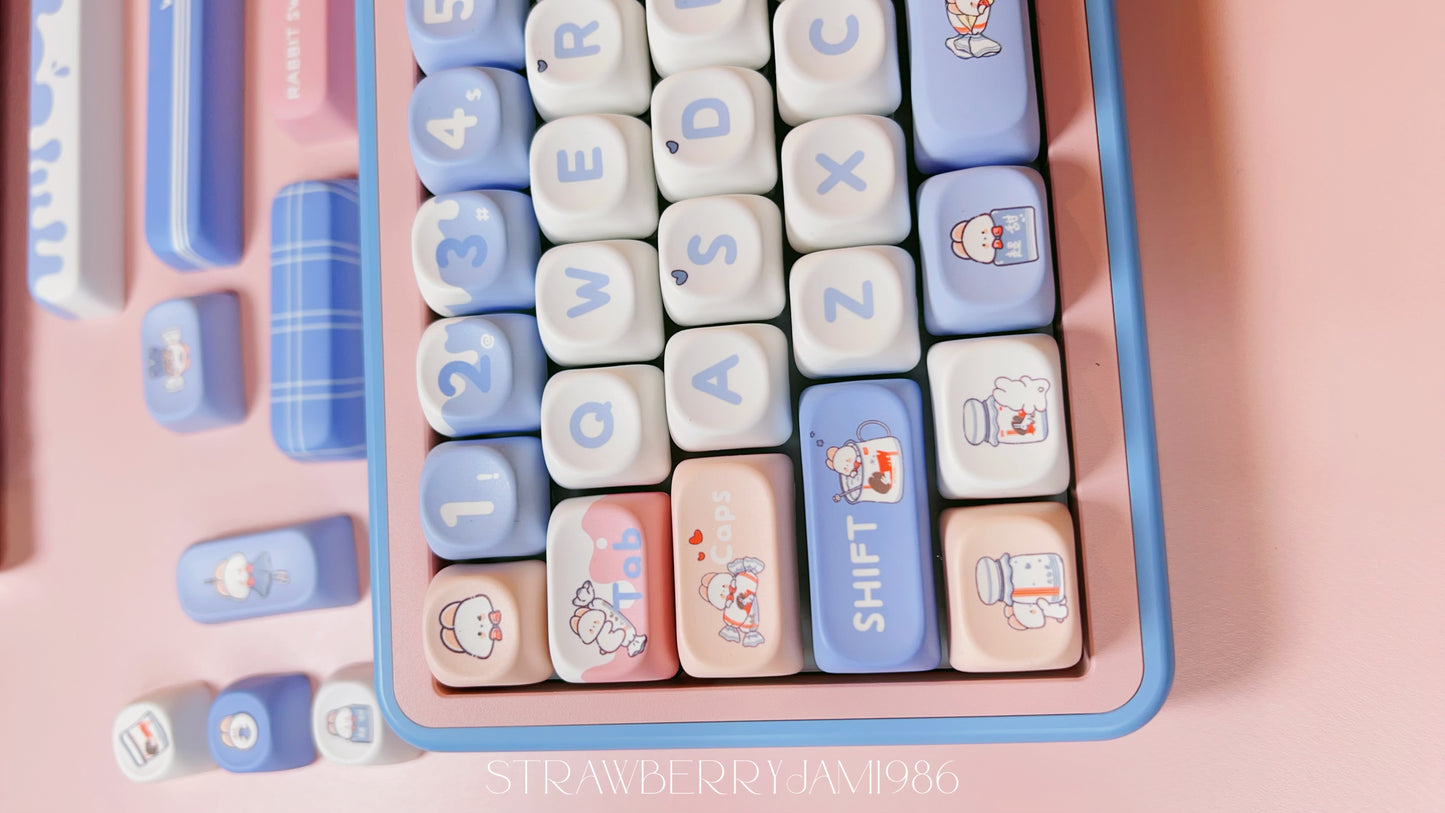 【Only 1 In-stock】Prebuilt BUFF65 Blue Pink Bunny Aluminum Customized Mechanical Keyboard